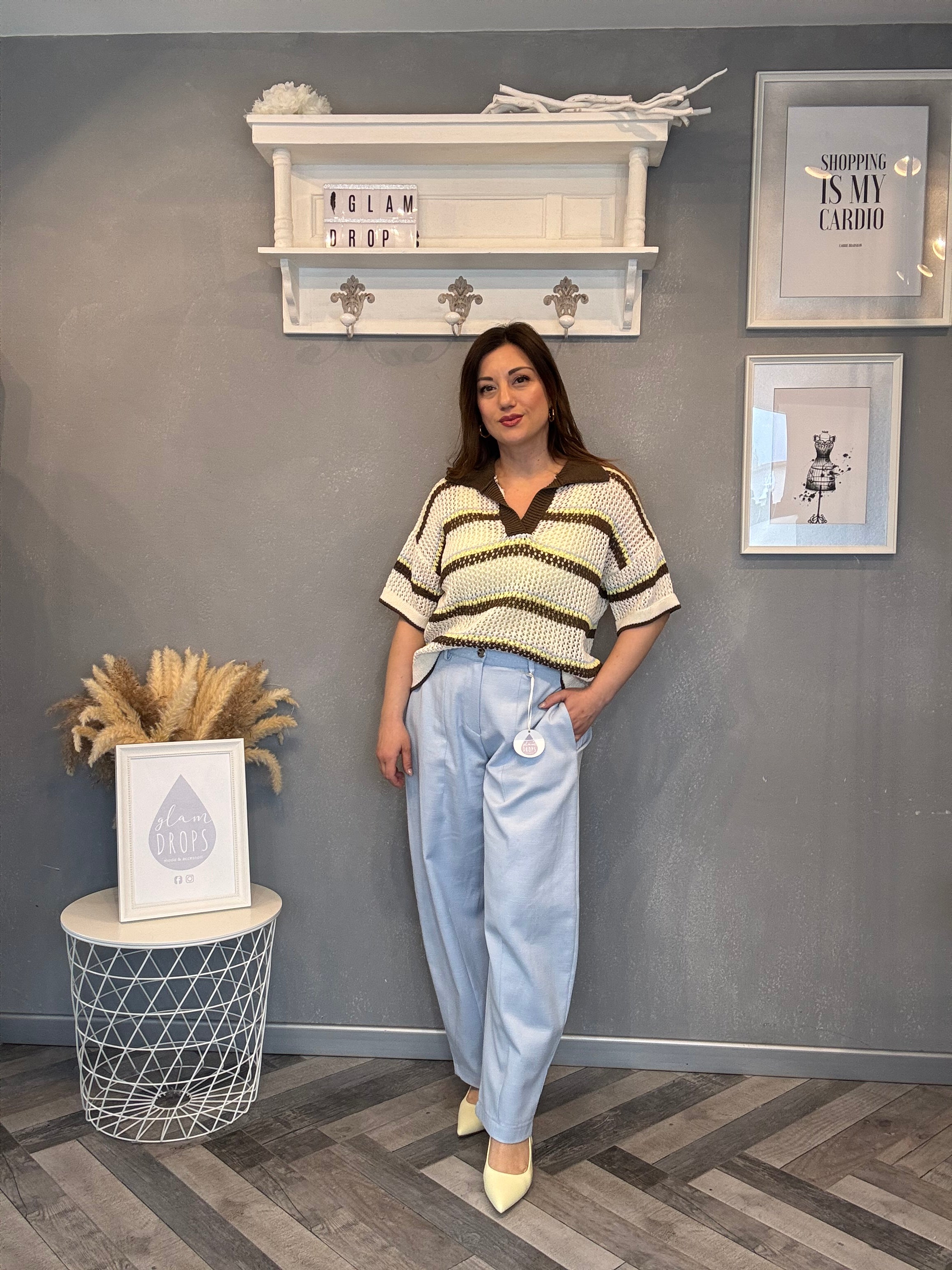Maglia polo moro traforata a righe