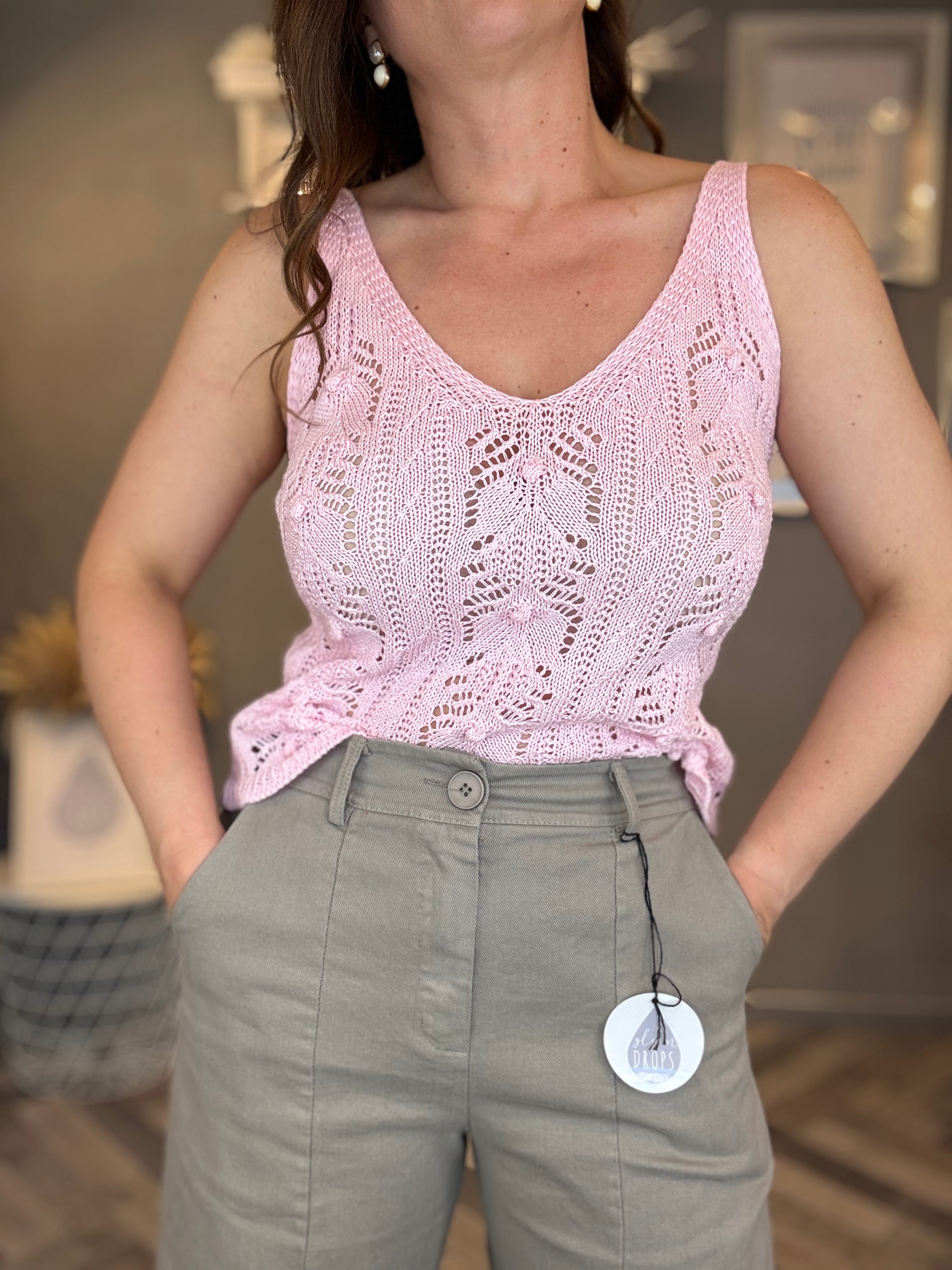 Top traforato nodini rosa