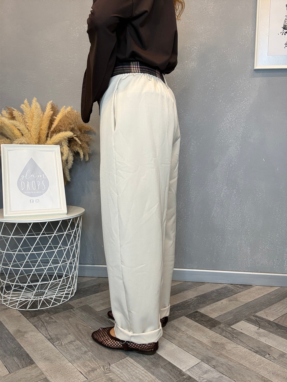 Pantalone check detail burro