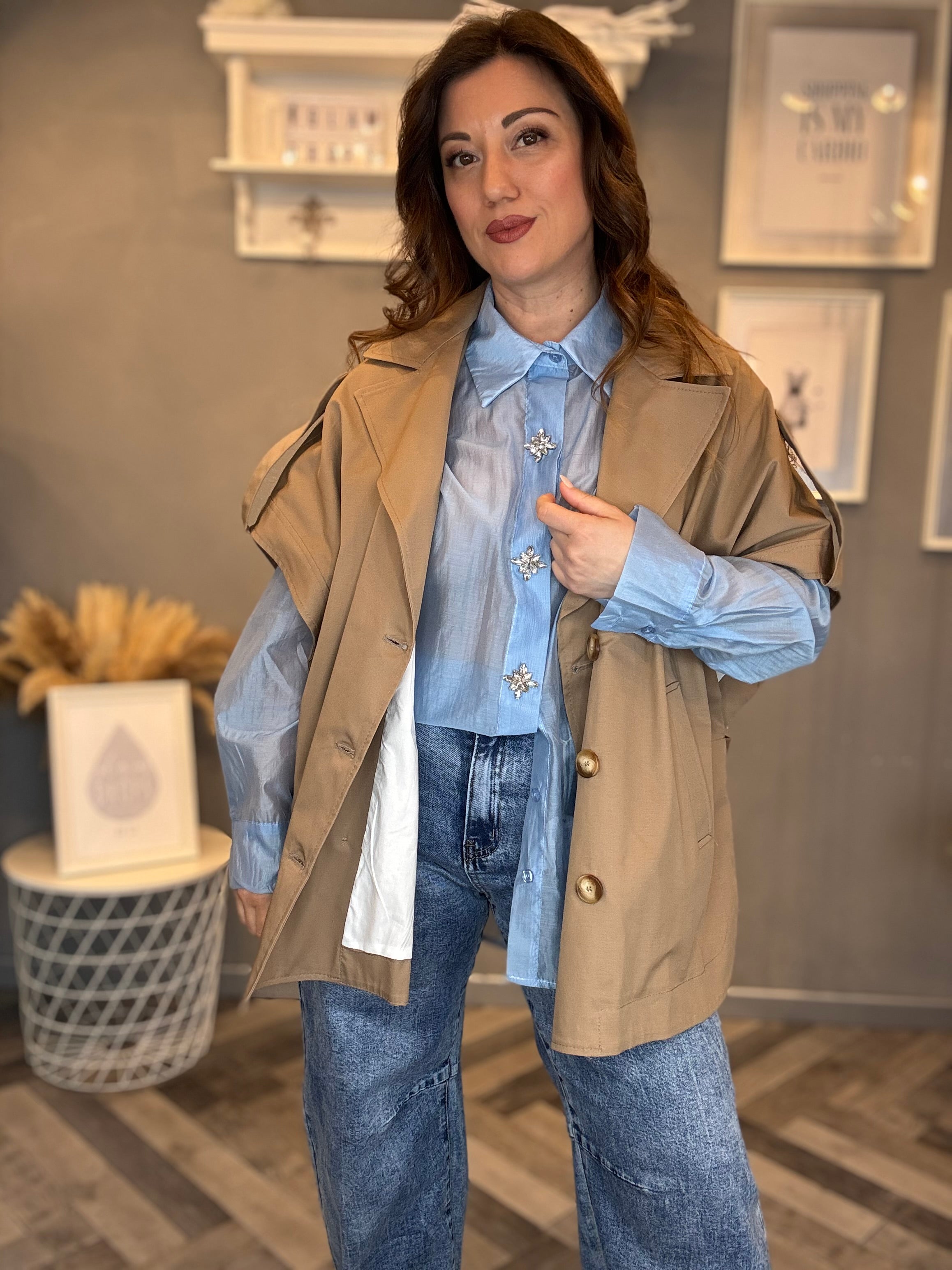 Camicia gioiello in tencel celeste