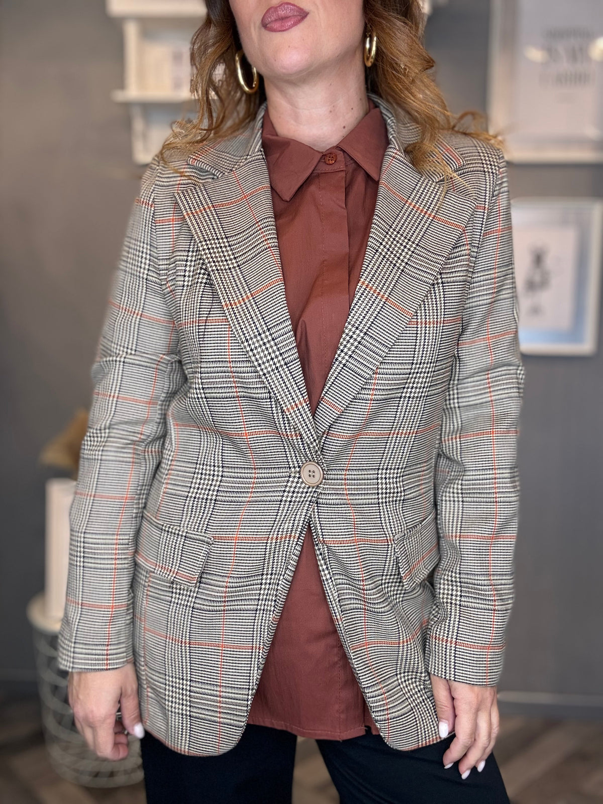 Blazer check principe di Galles ruggine