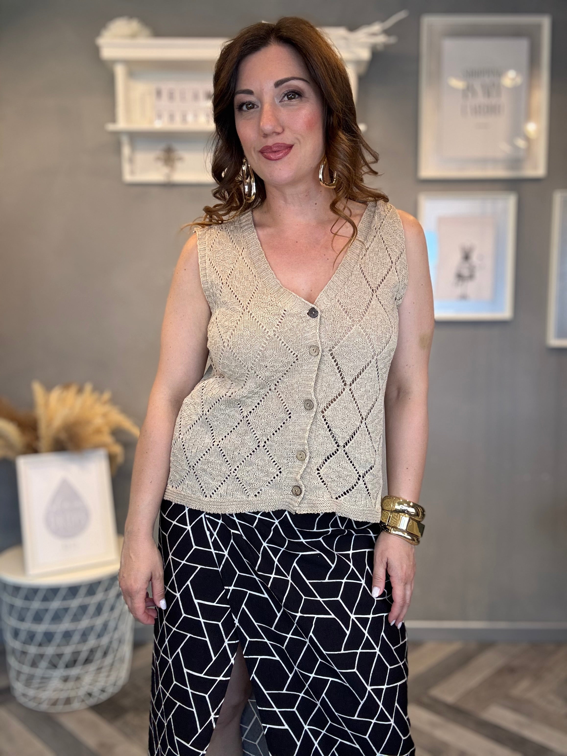 Gilet traforato rombi beige