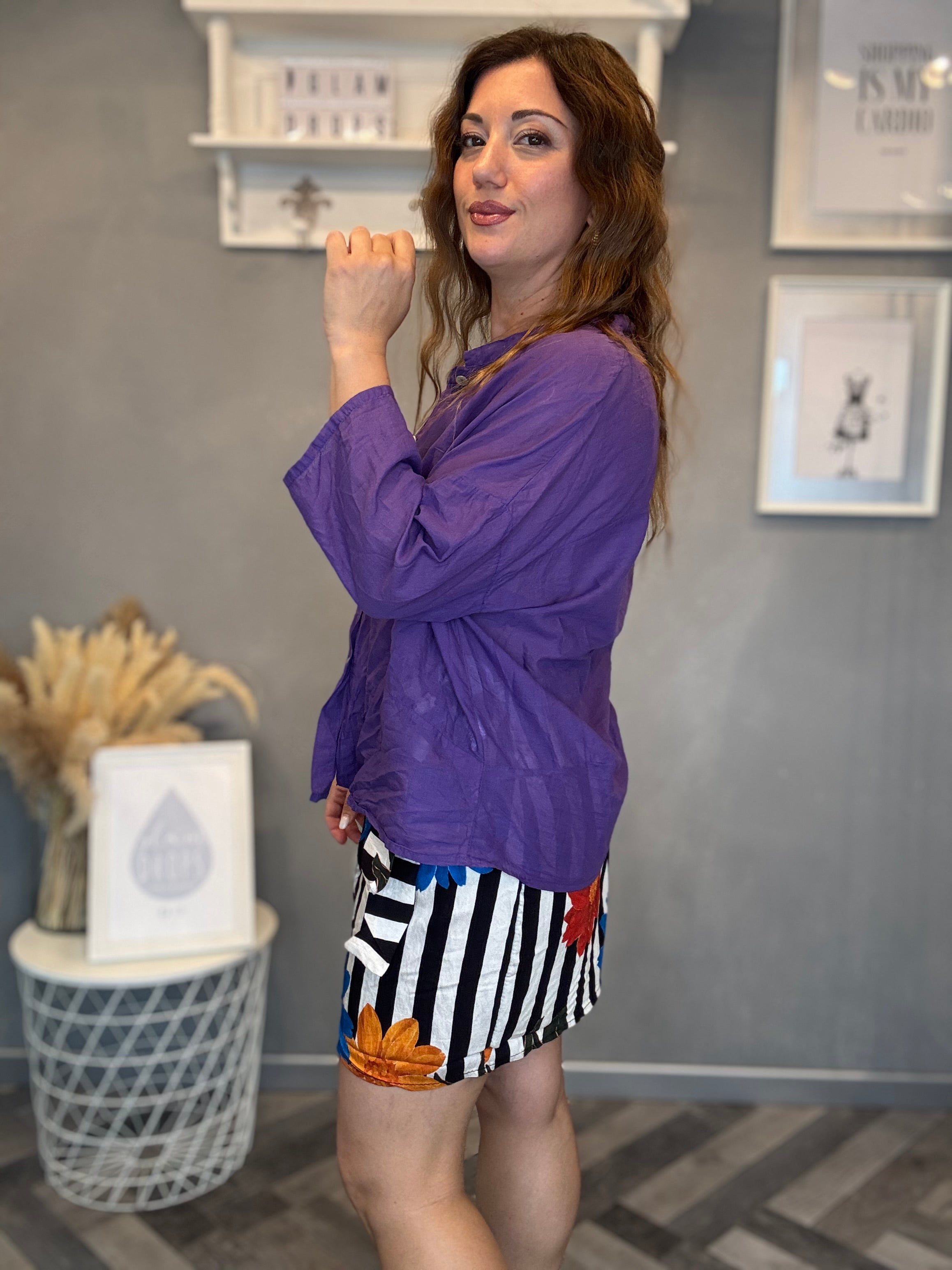 Camicia in mussola manica 3/4 viola