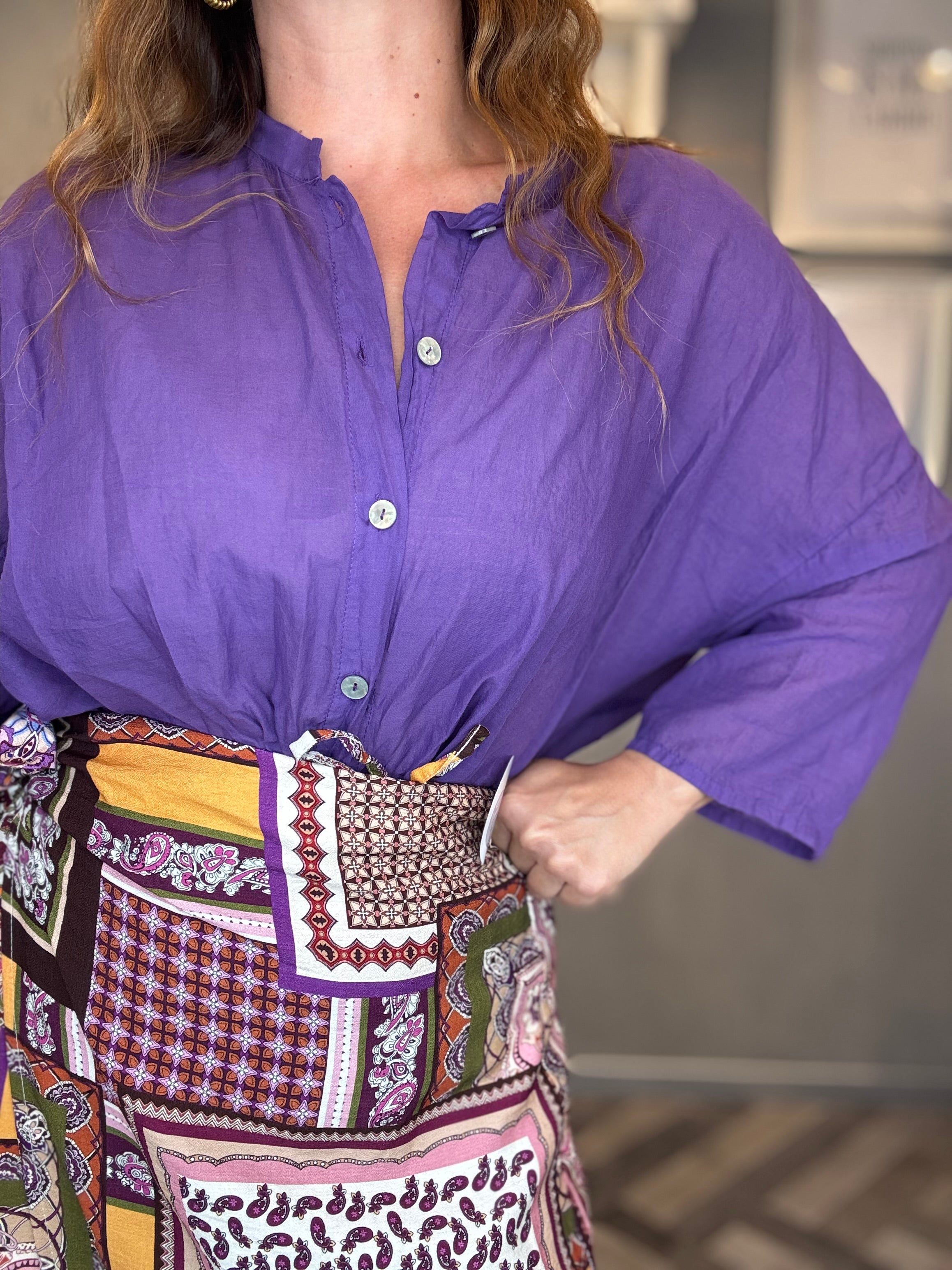 Camicia in mussola manica 3/4 viola
