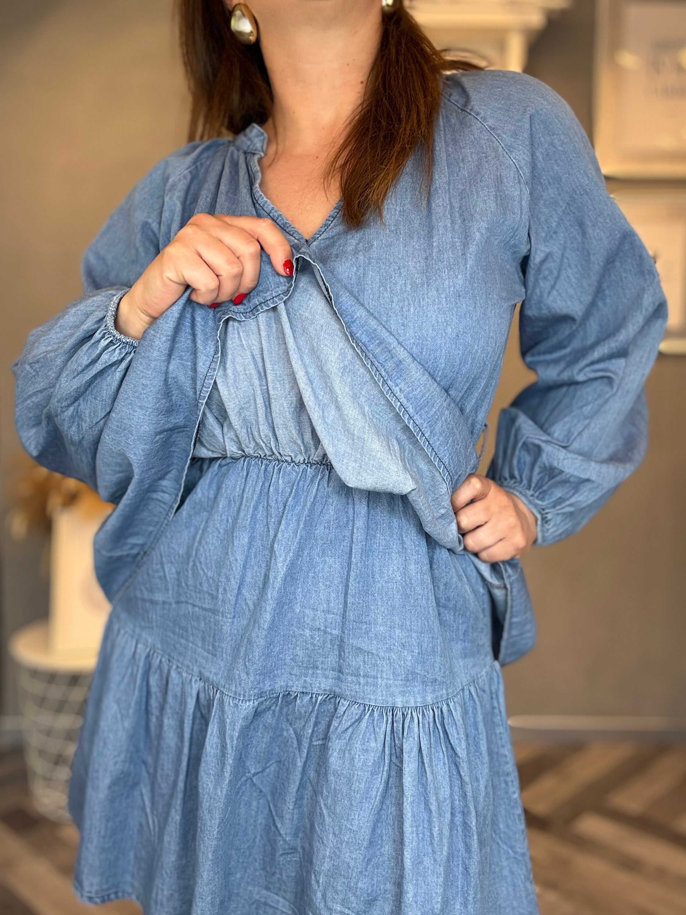 Abito a balze in jeans chambray