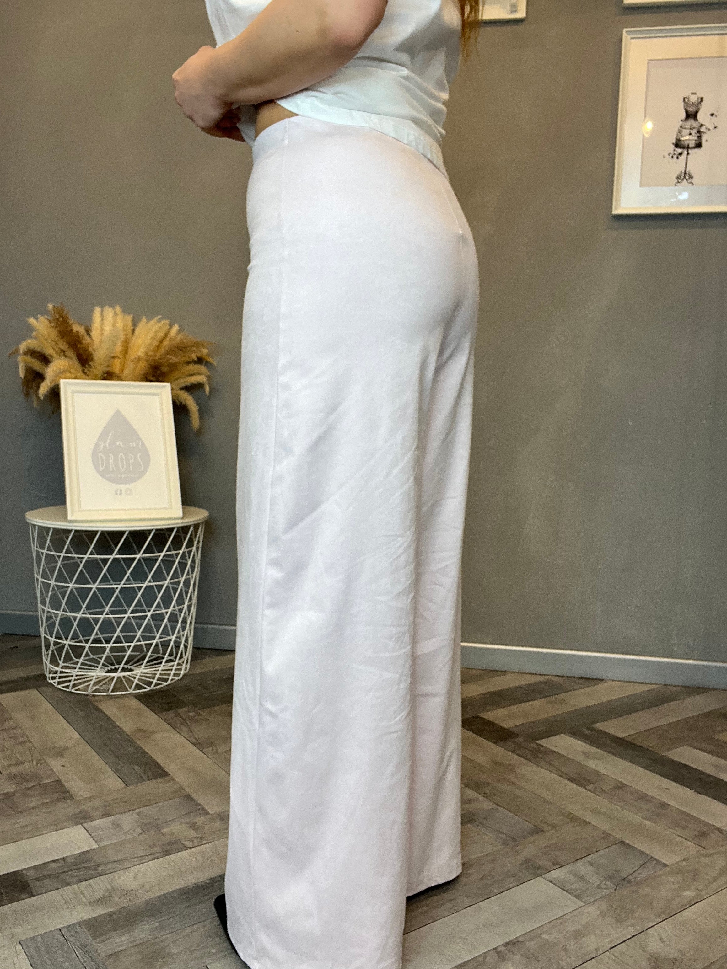 Pantalone eco suede wide rosa pastello