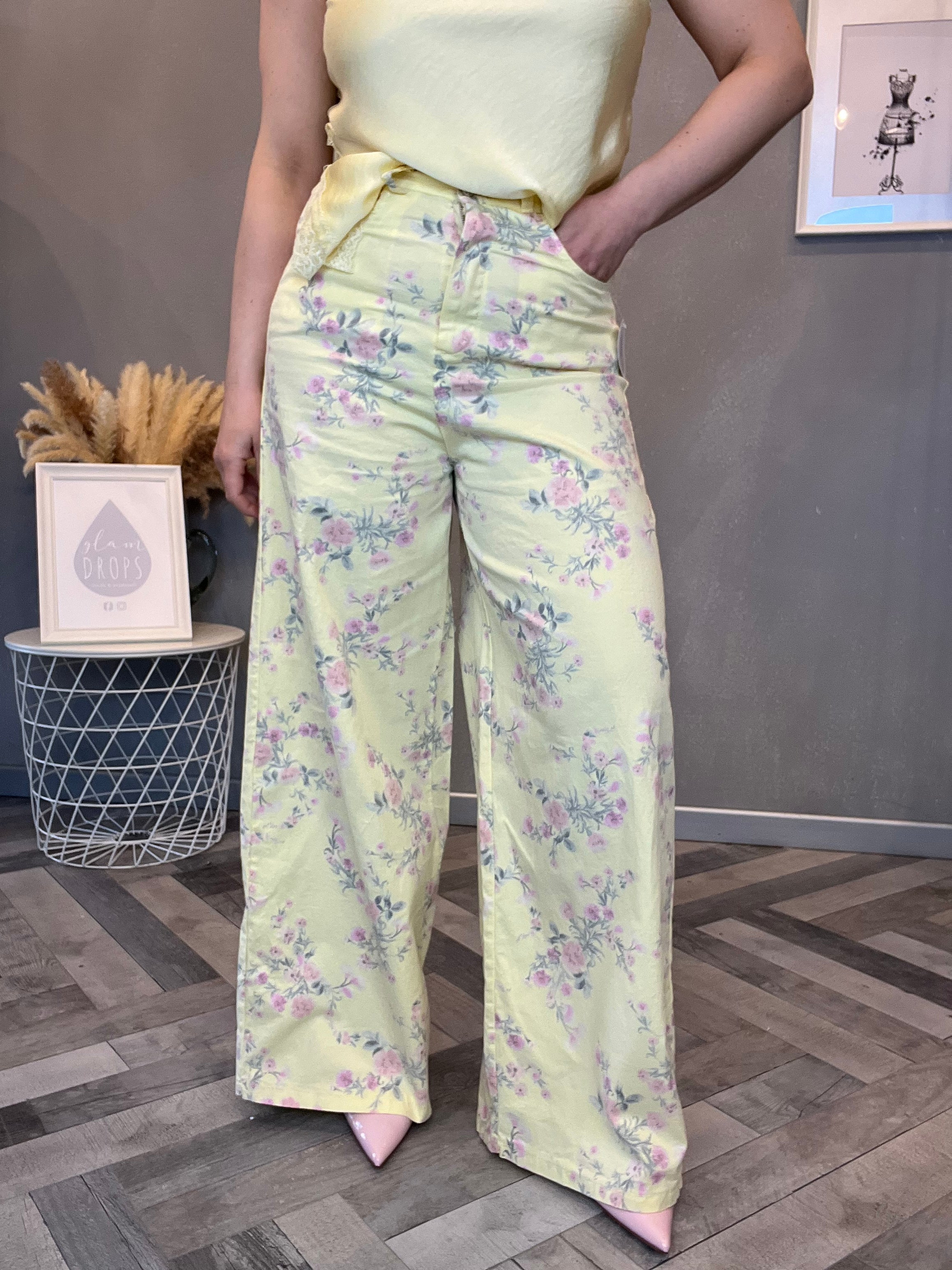 Pantalone Flower Pastel giallo pastello