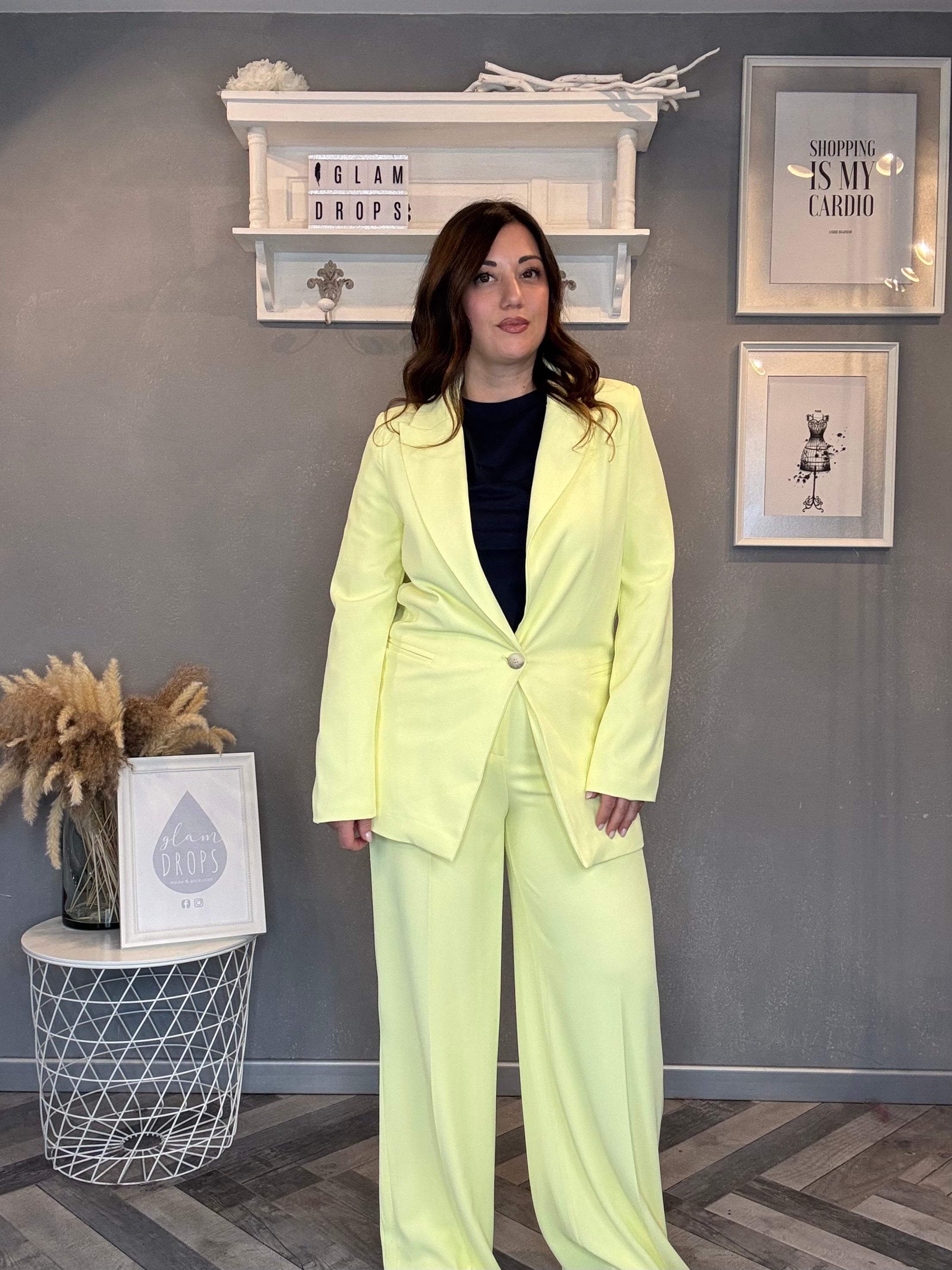 Pantalone a gamba larga a vita alta giallo pastello