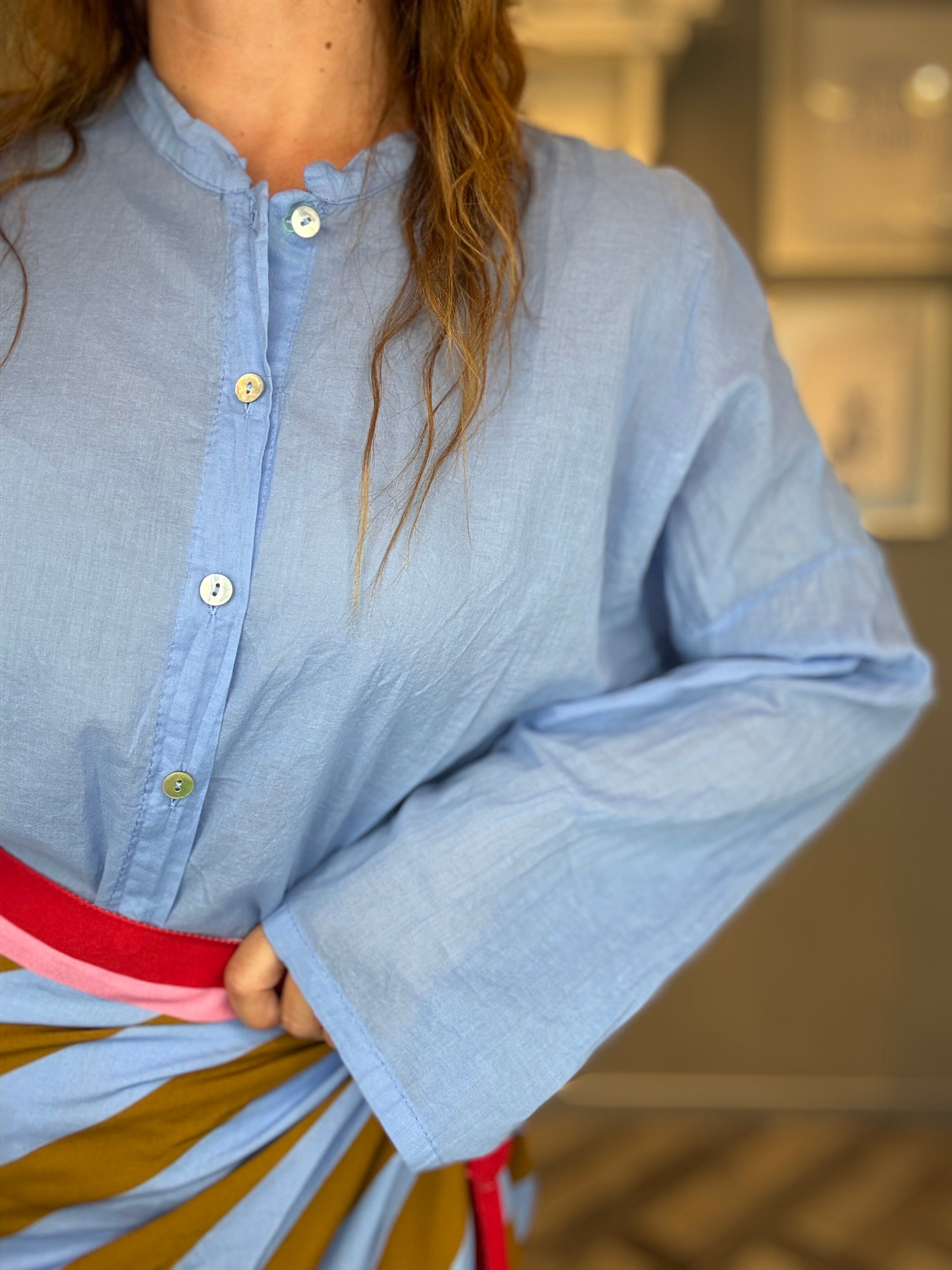Camicia in mussola manica lunga celeste