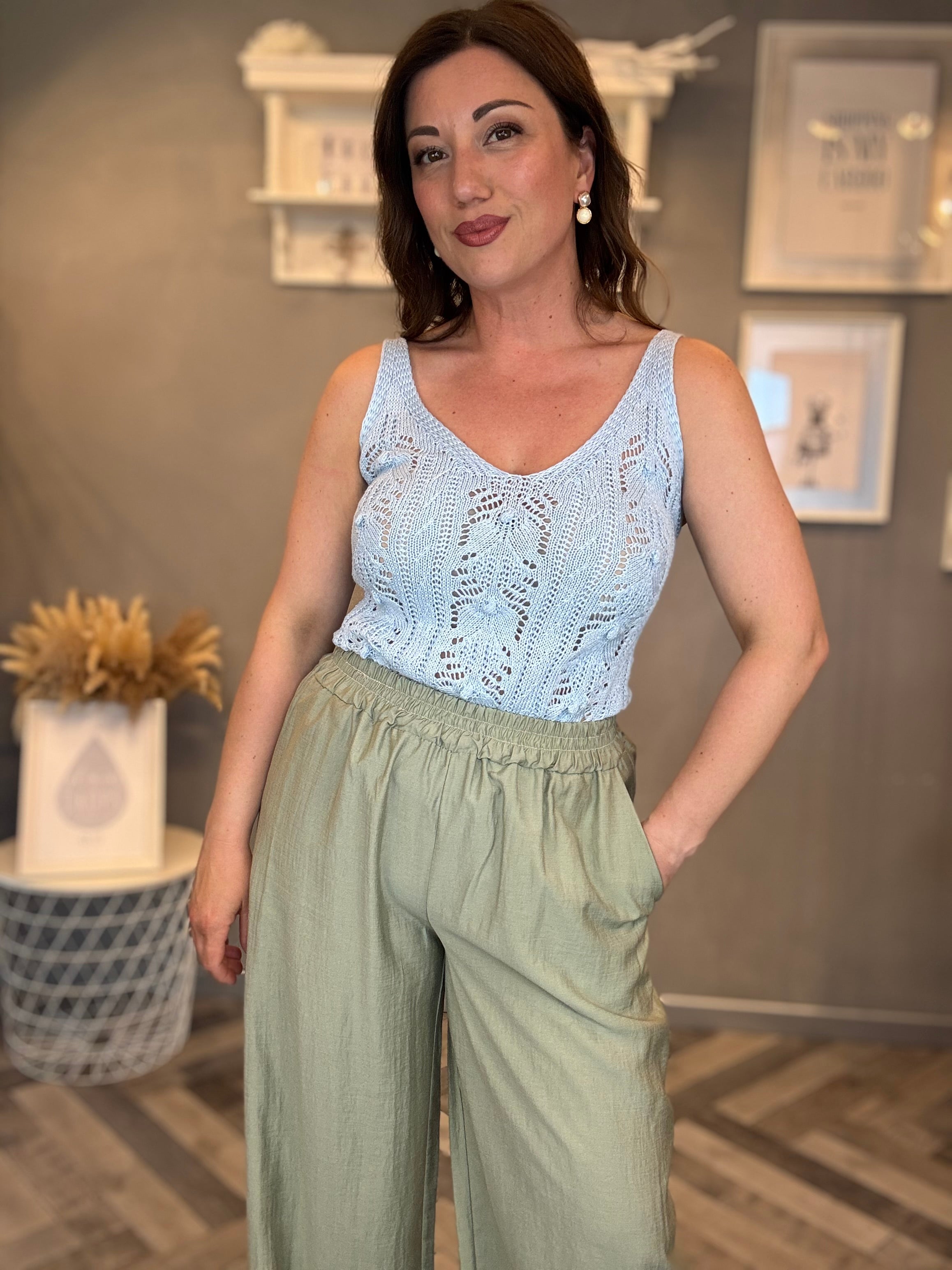 Pantalone palazzo fluido verde salvia