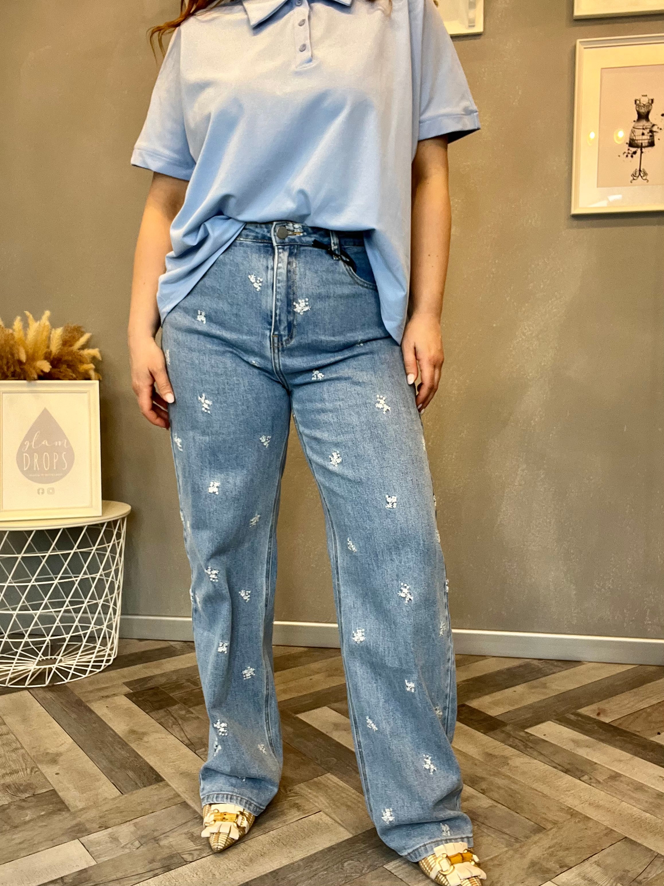 Lumina jeans con ricami floreali