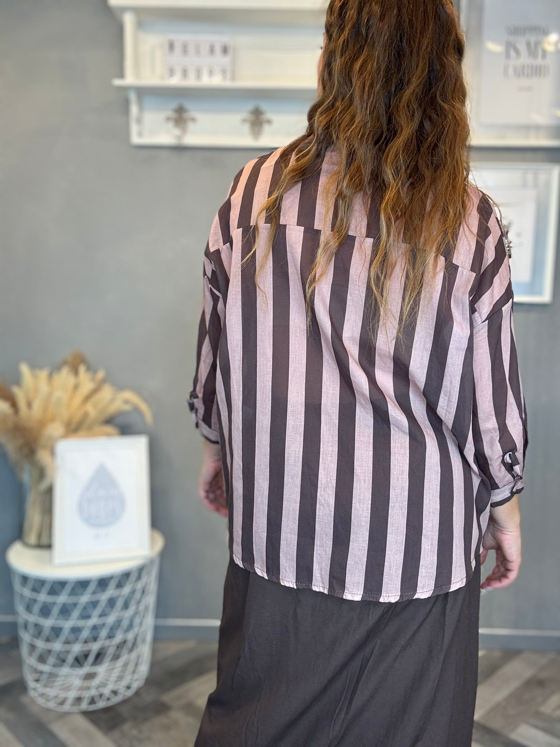 Camicia Isla Bonita righe cioccolato e cipria