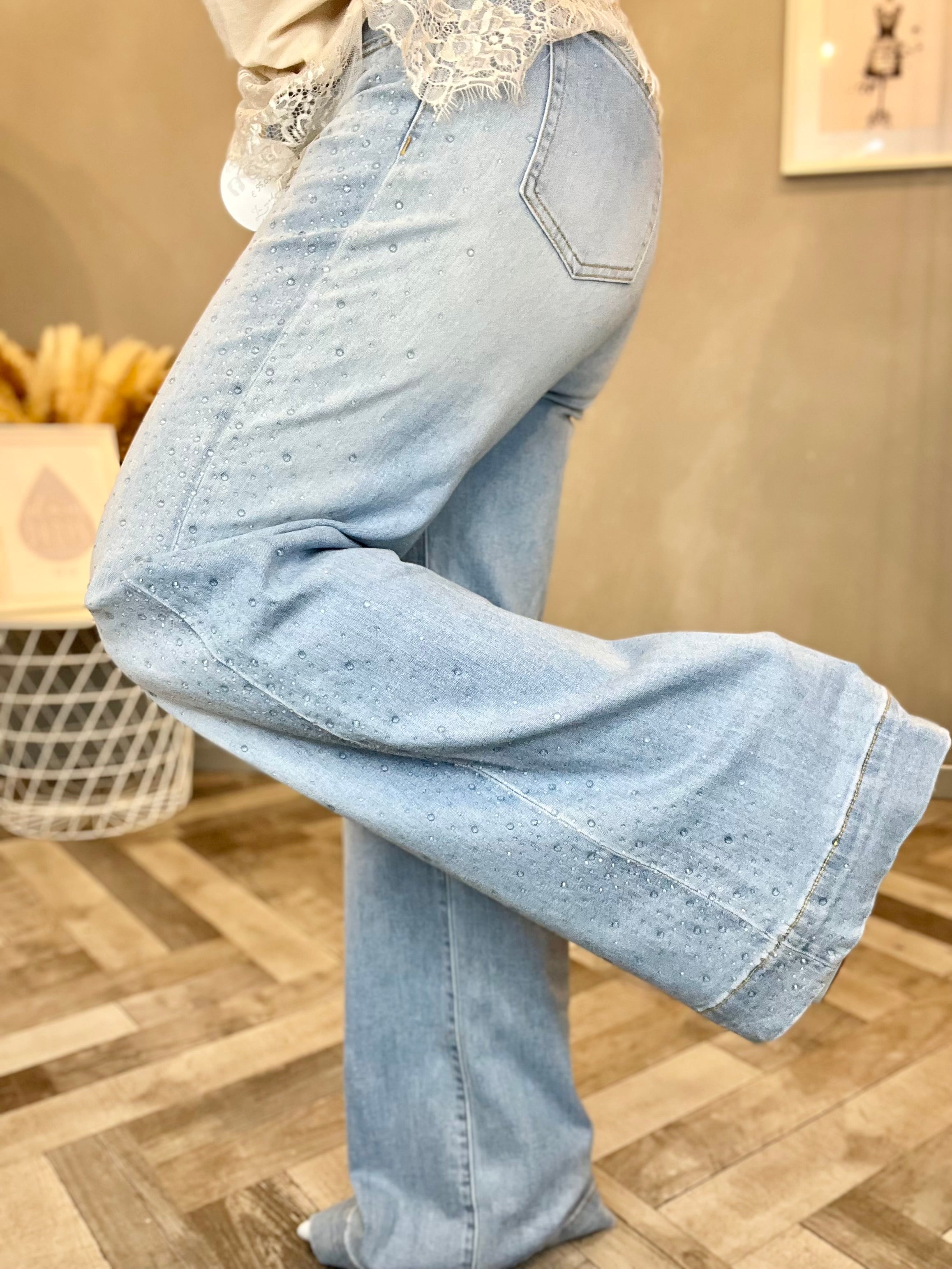 Jeans strass celeste