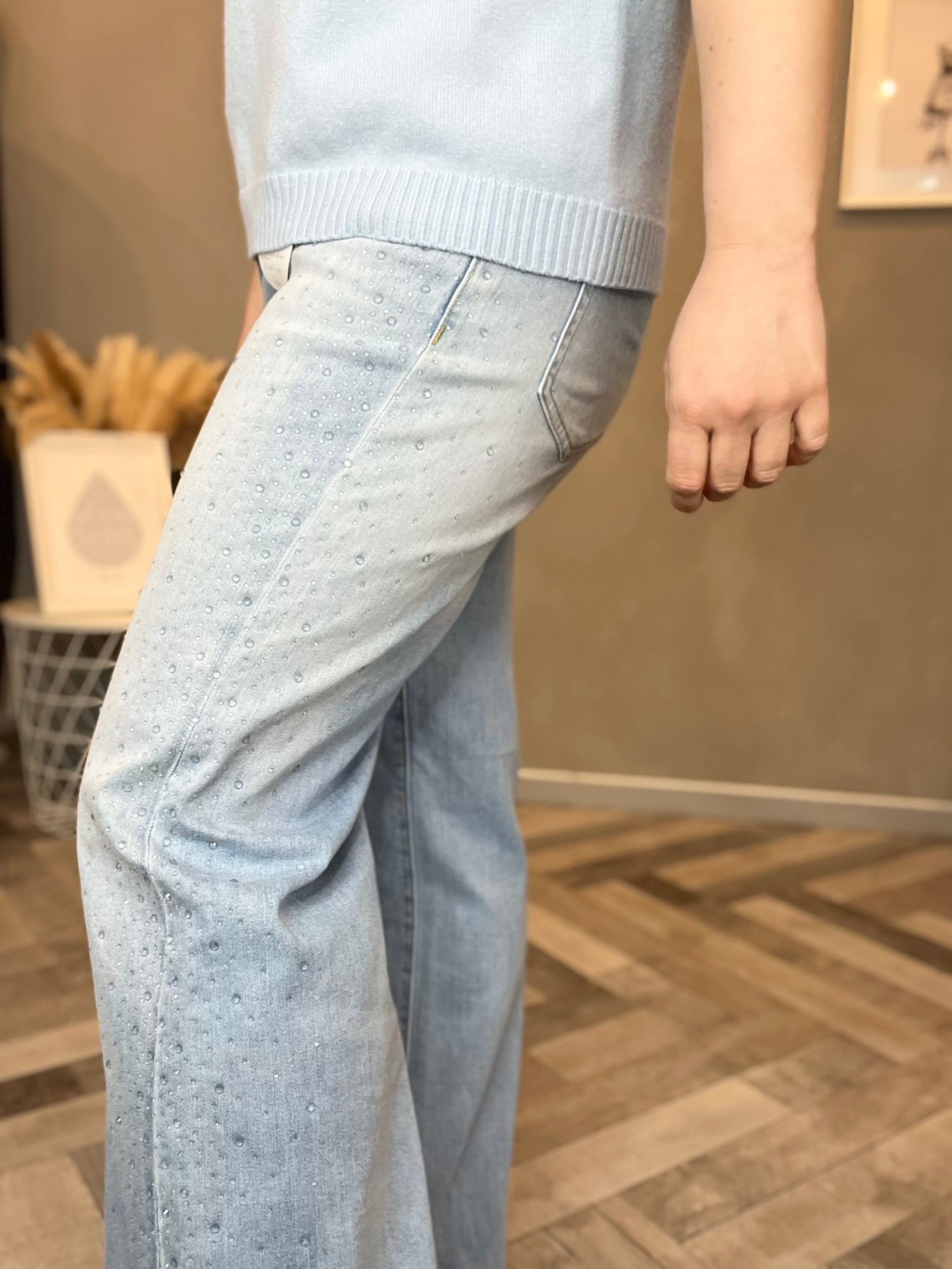 Jeans strass celeste