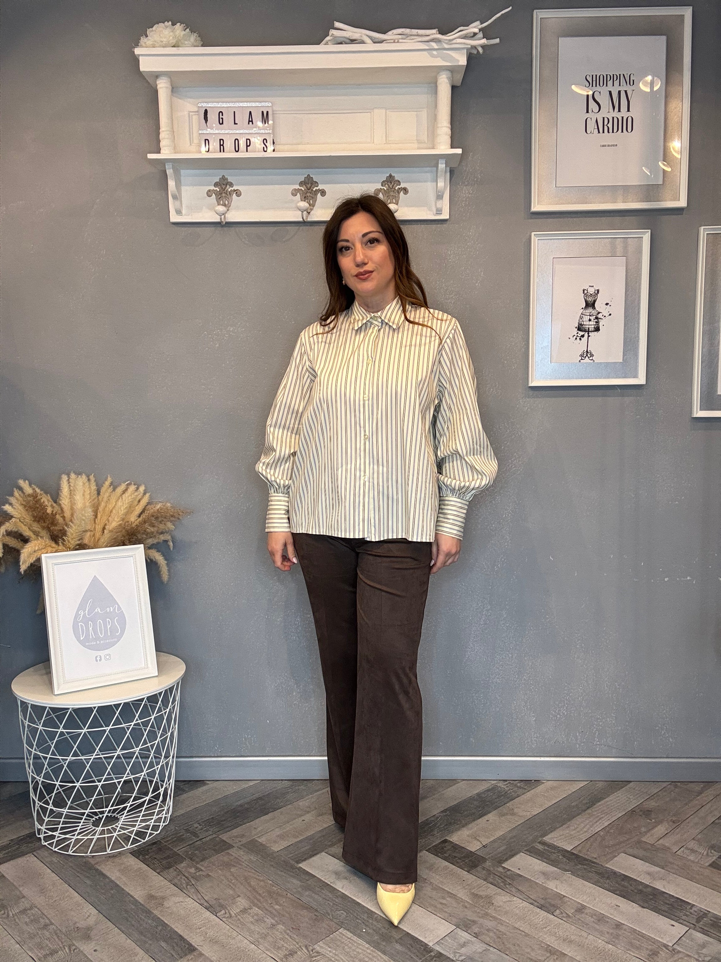 Camicia giallo pastello bacchetta celeste e moro