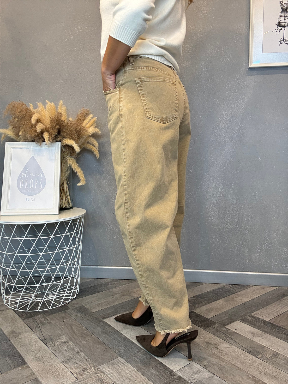 Jeans barrel camel delavé