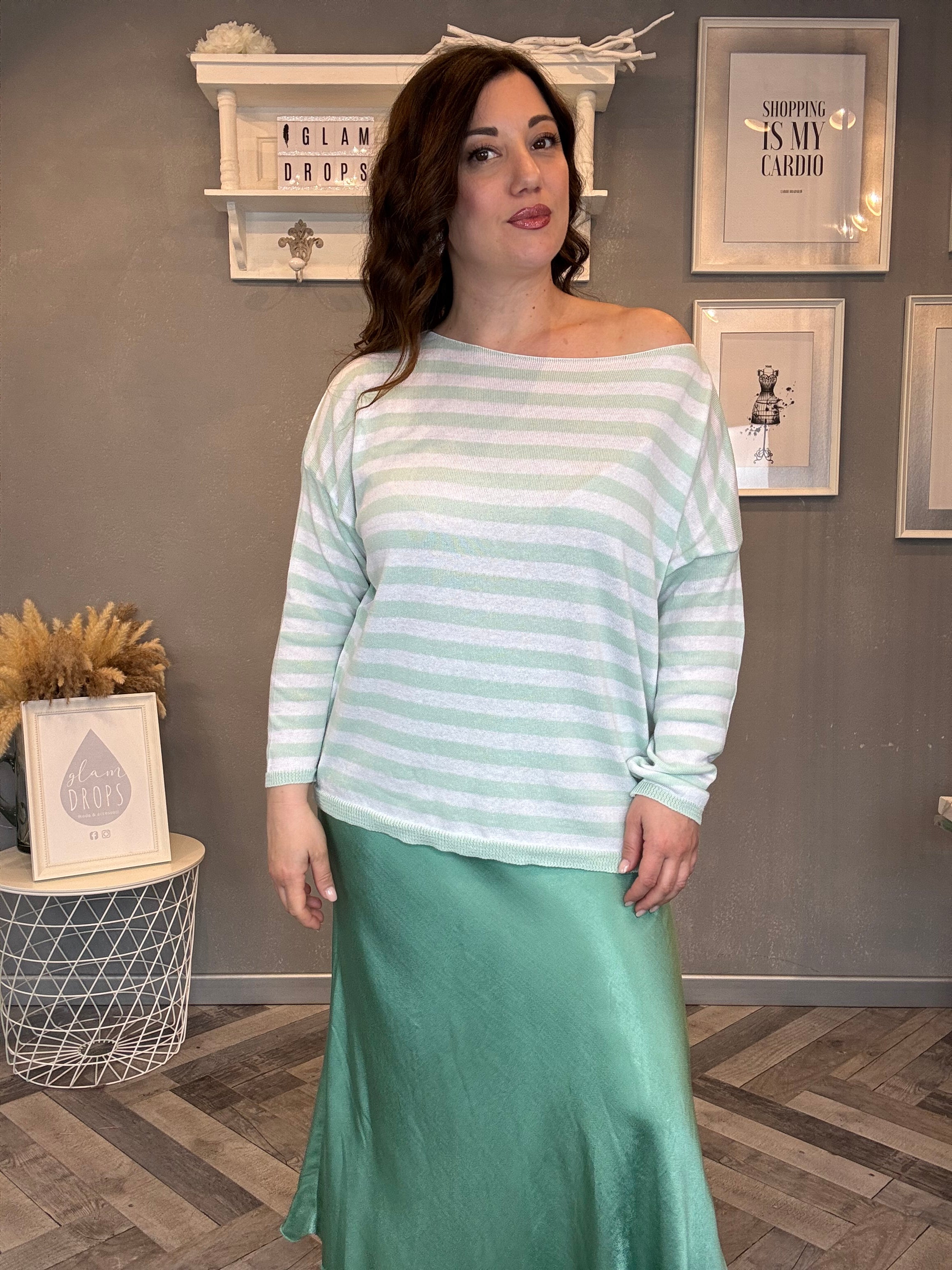 Maglioncino in cotone a righe menta