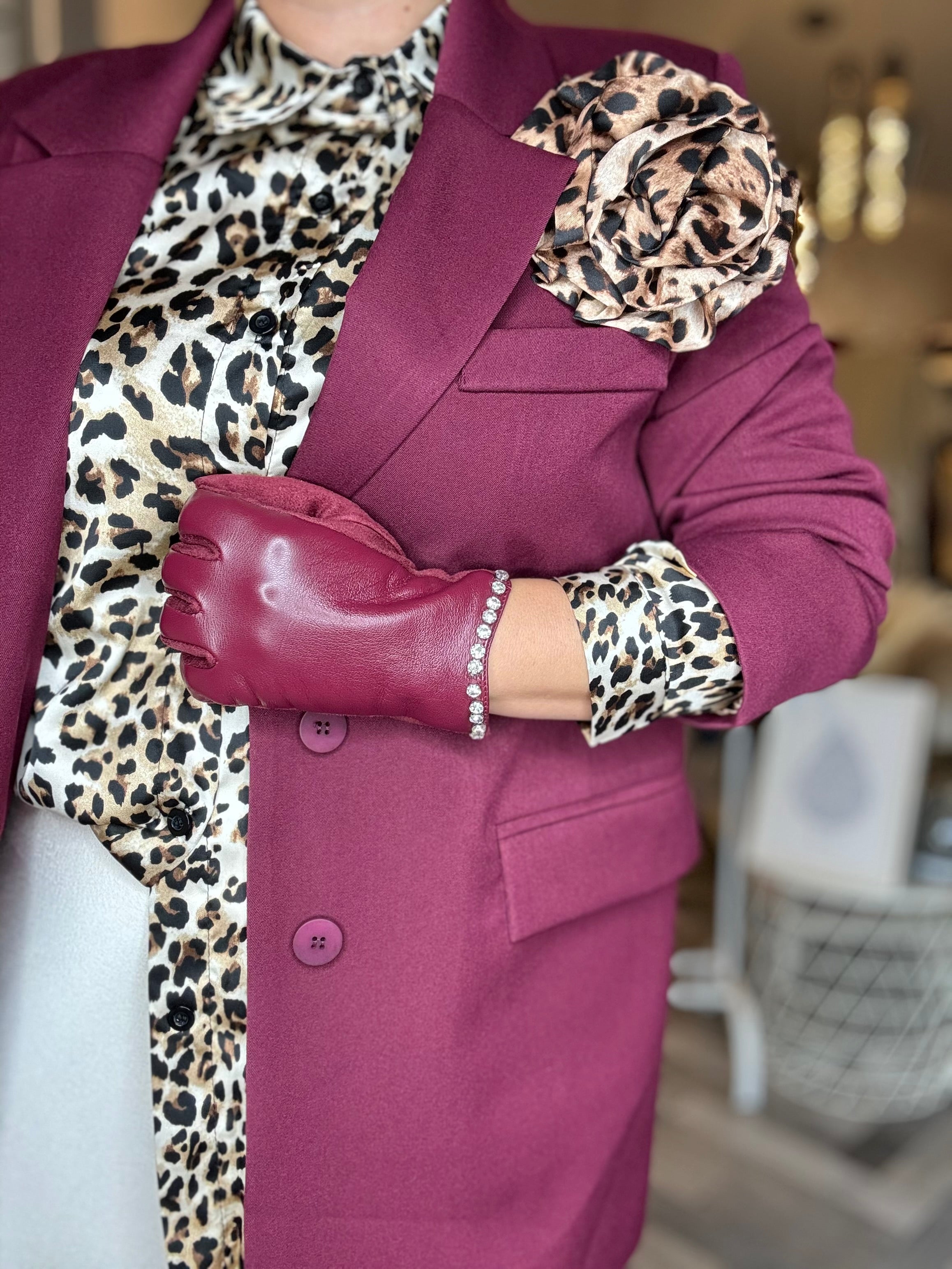 Guanti in ecopelle con strass