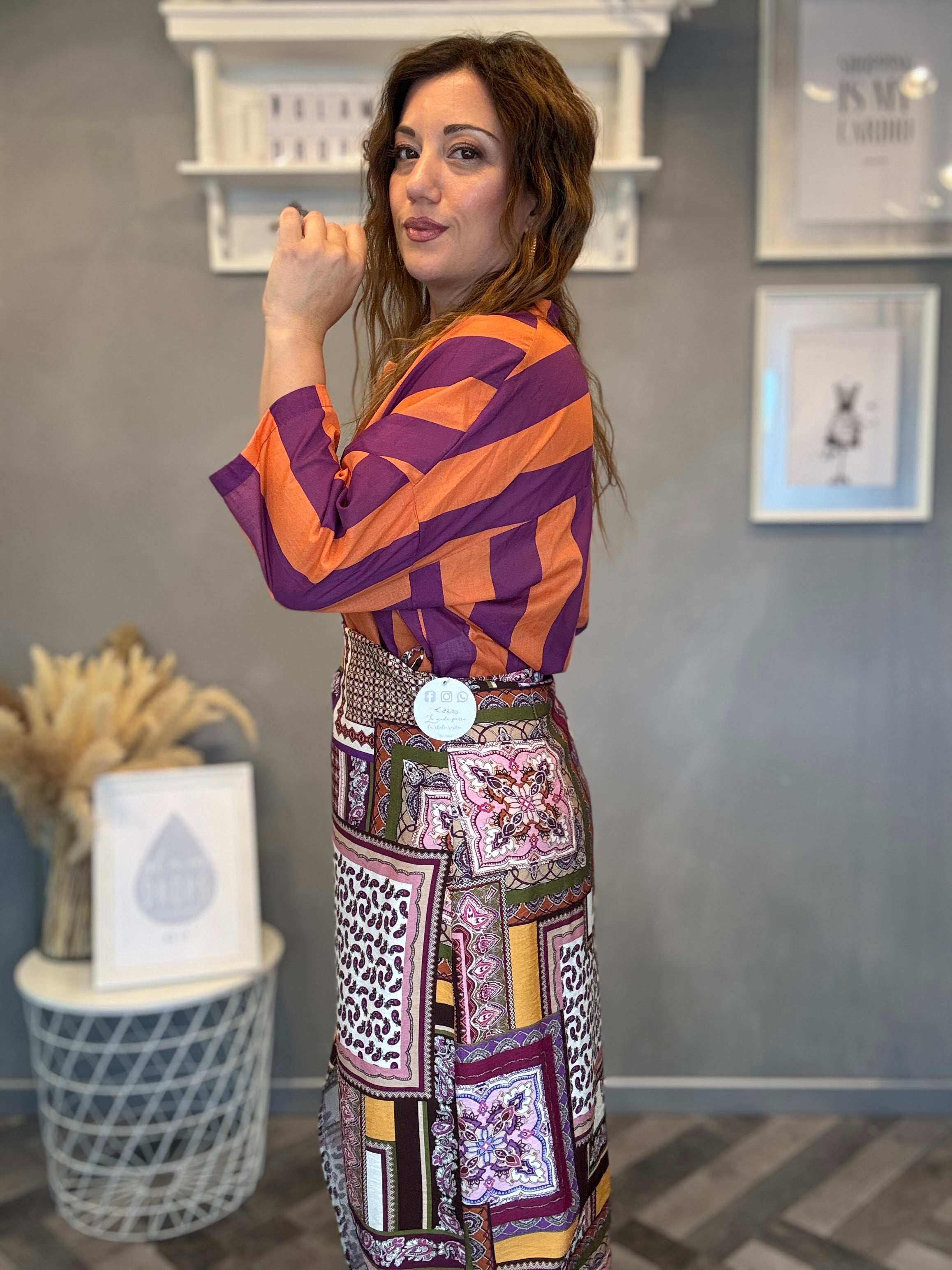 Camicia Isla Bonita coreana bande viola e arancio