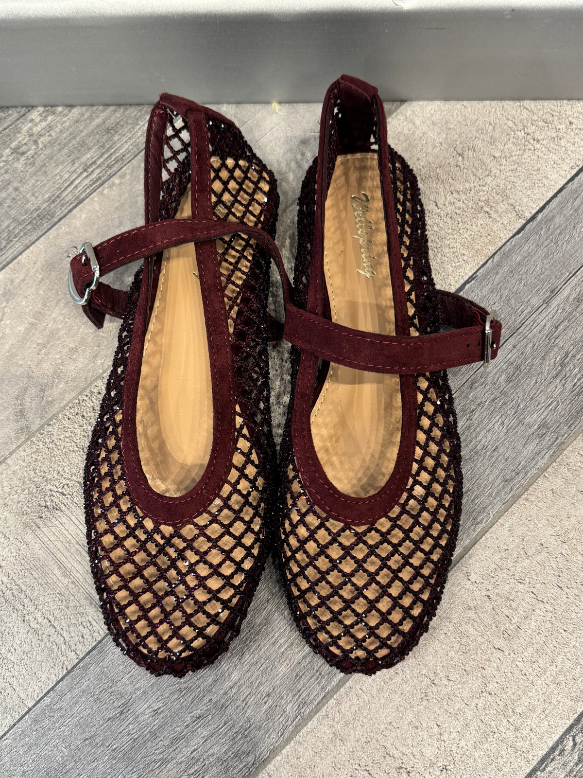 Ballerine a rete con strass bordeaux