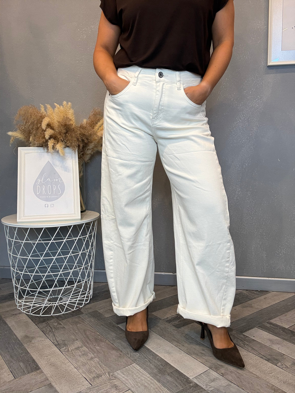 Jeans barrel soft panna
