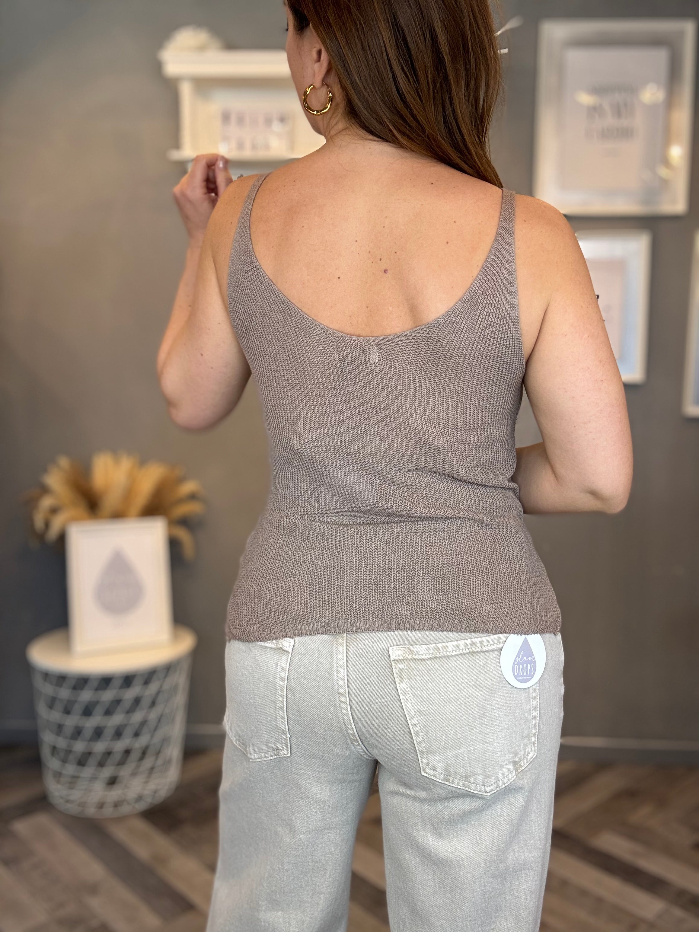 Top in Maglia con pizzo tortora