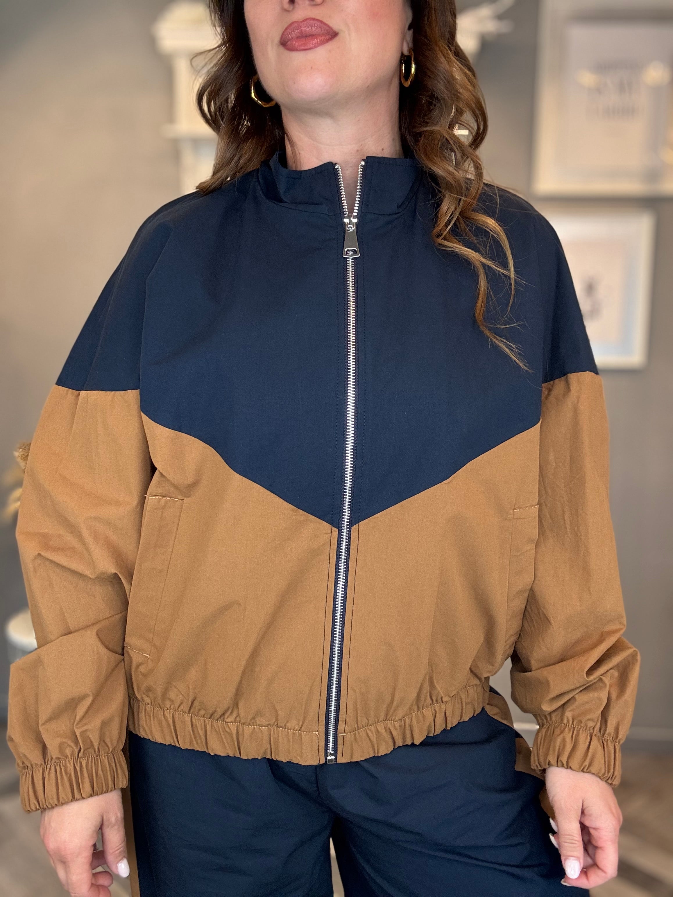 Giubbino Bicolore blu e camel