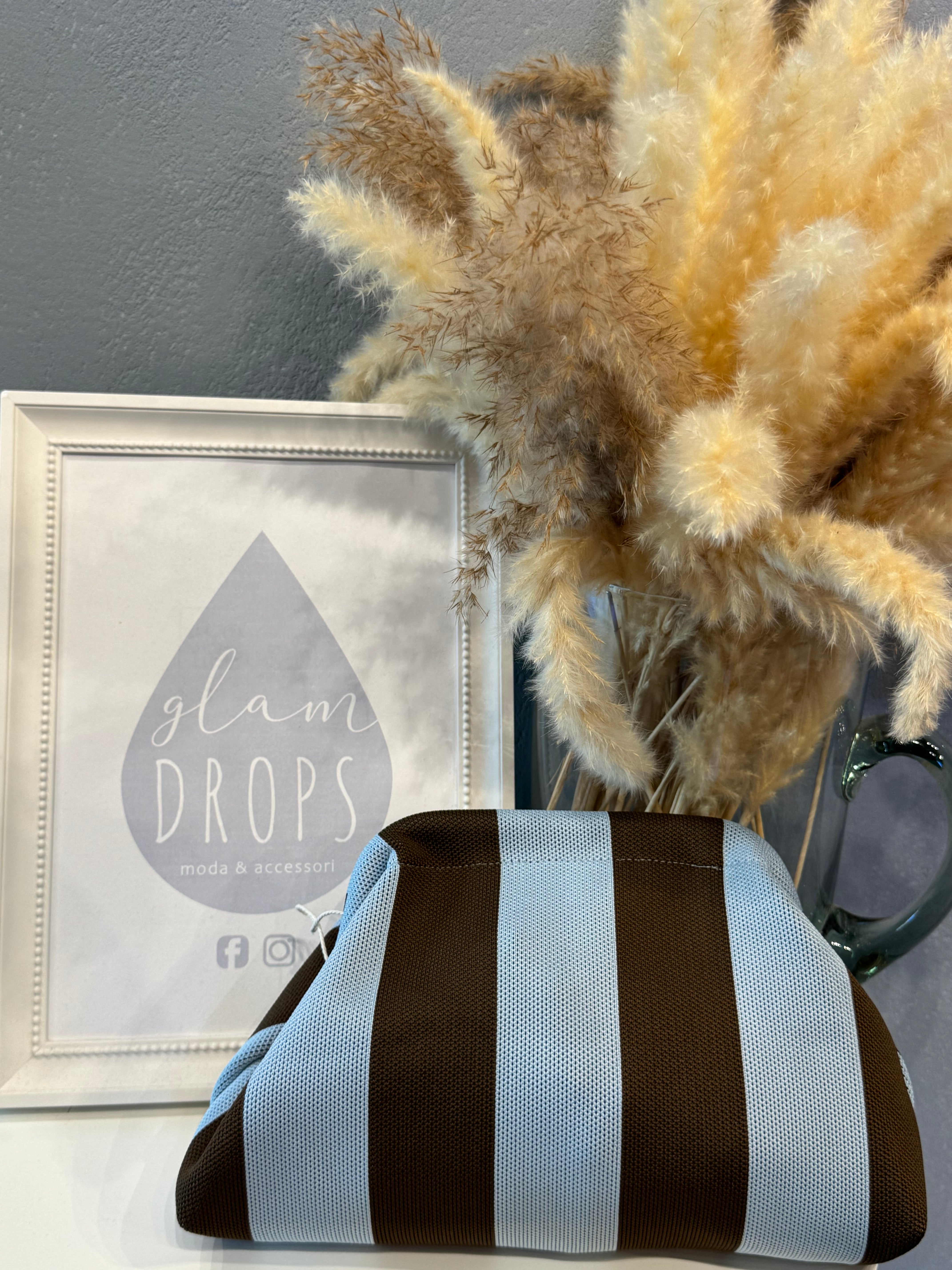 Borsa Stripe celeste e moro