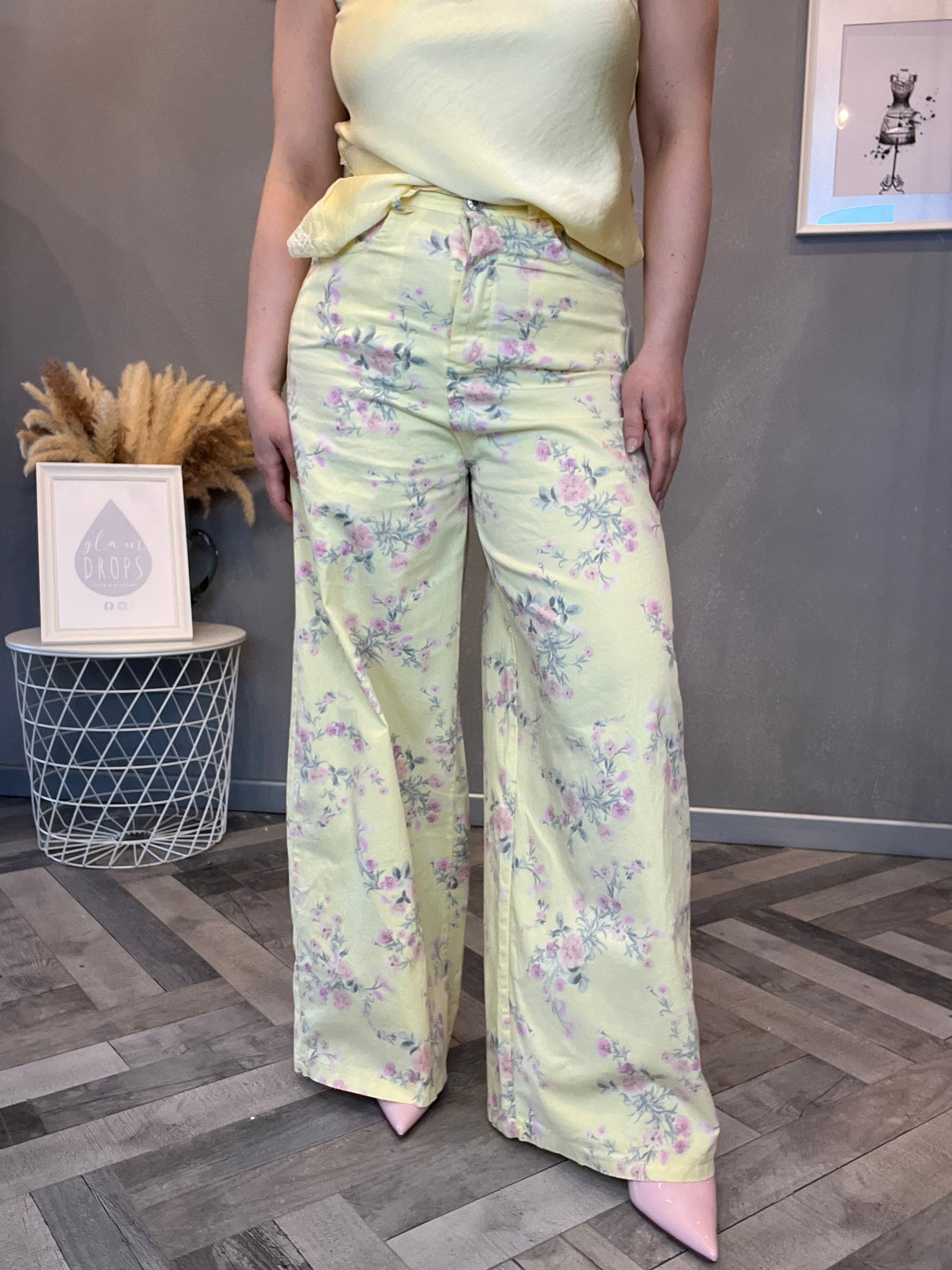 Pantalone Flower Pastel giallo pastello