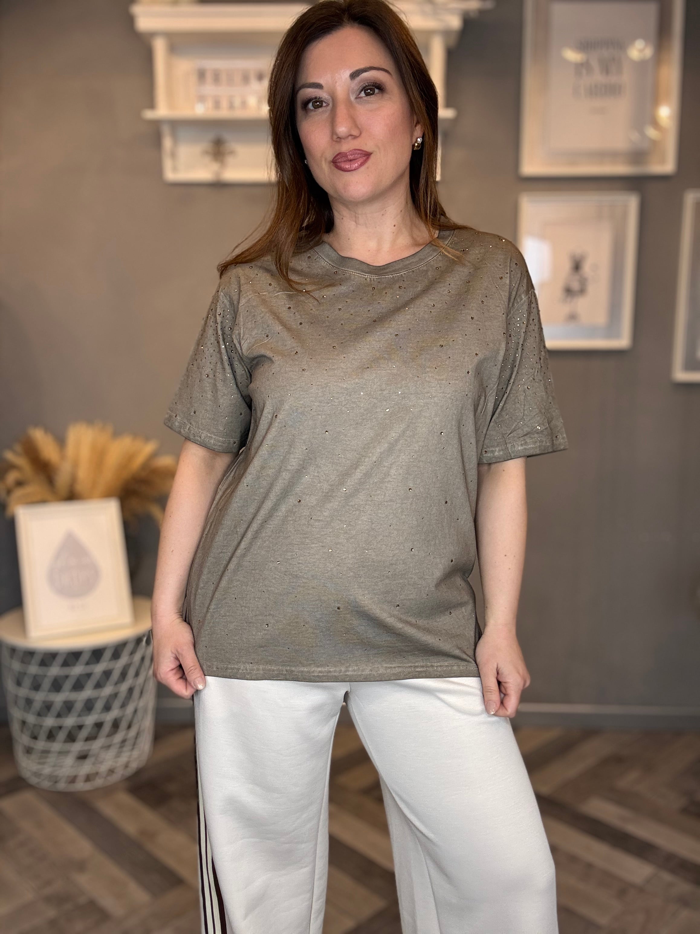 T-shirt Glam strass tortora