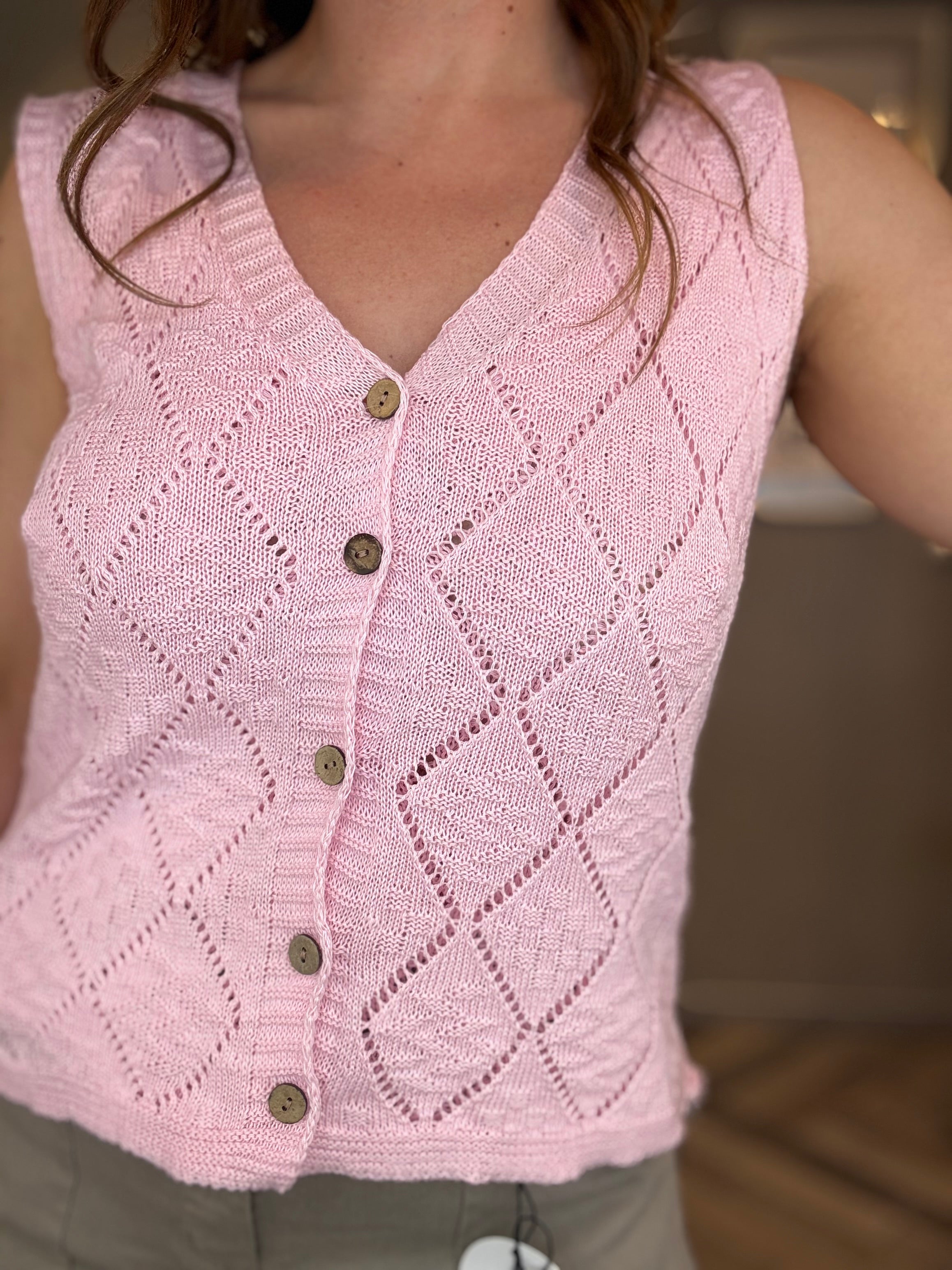 Gilet traforato rombi rosa