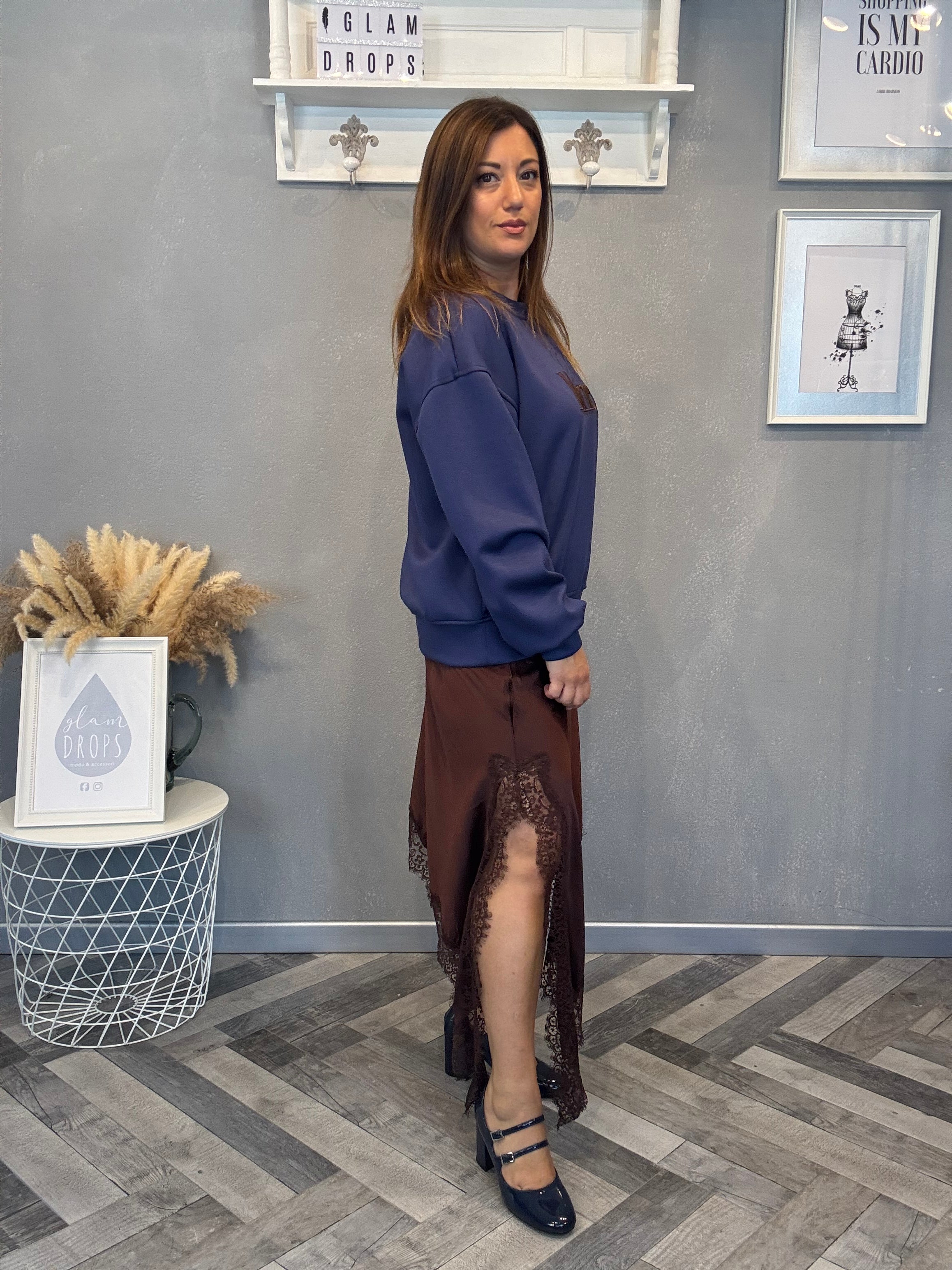 Lumina gonna raso e pizzo cioccolato