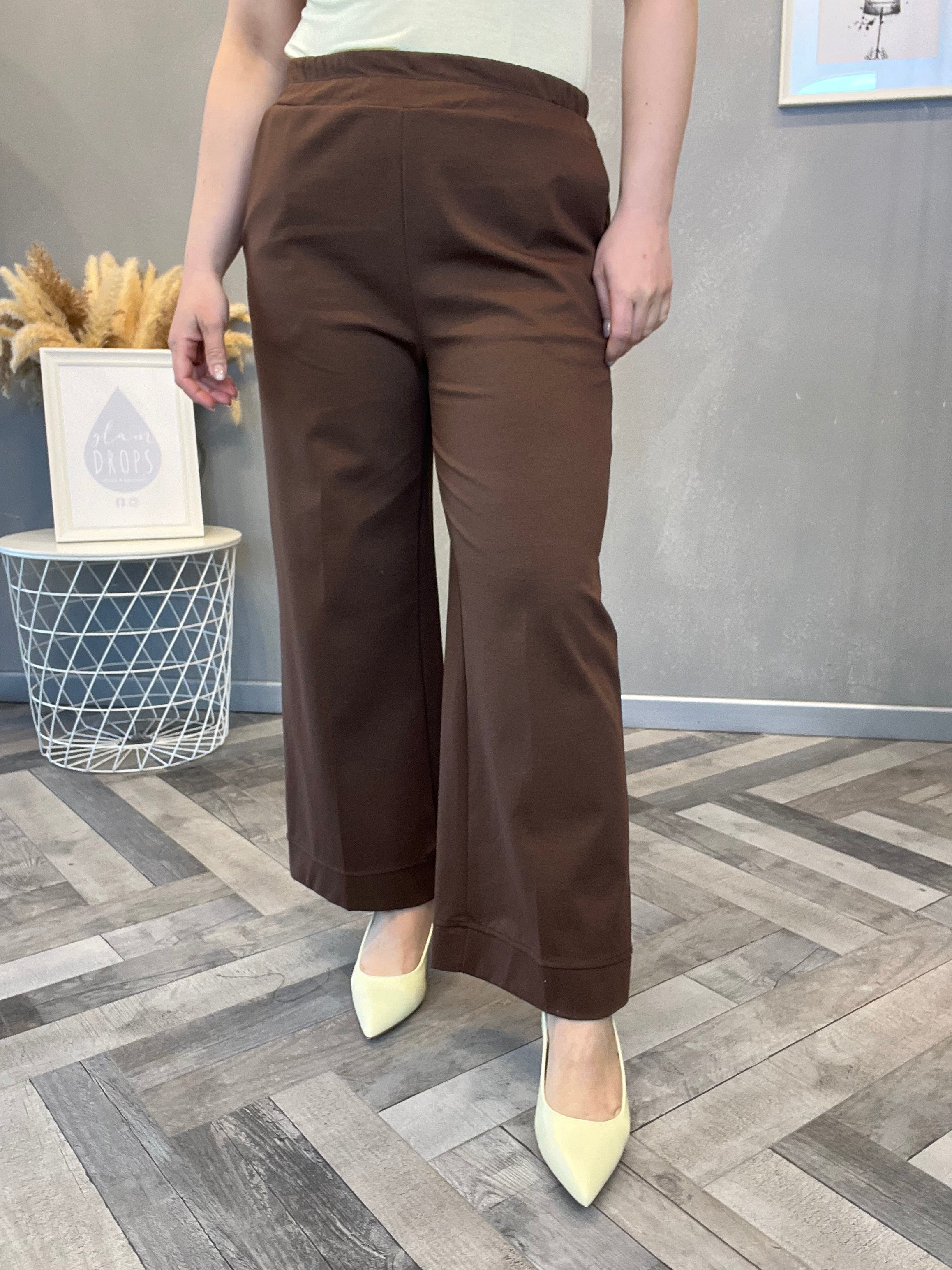 Pantalone wide leg punto Milano cioccolato