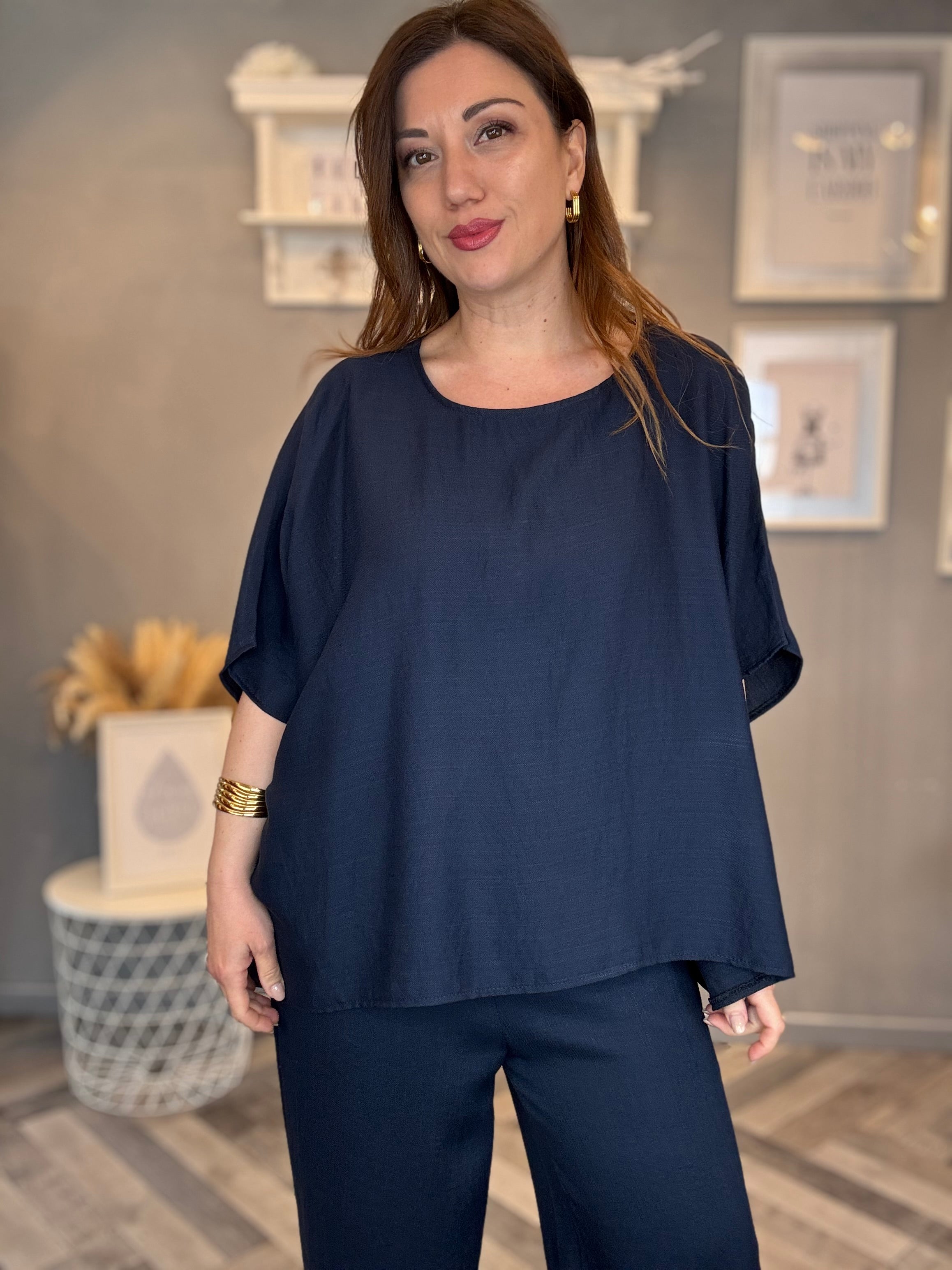 Coordinato morbido over blu