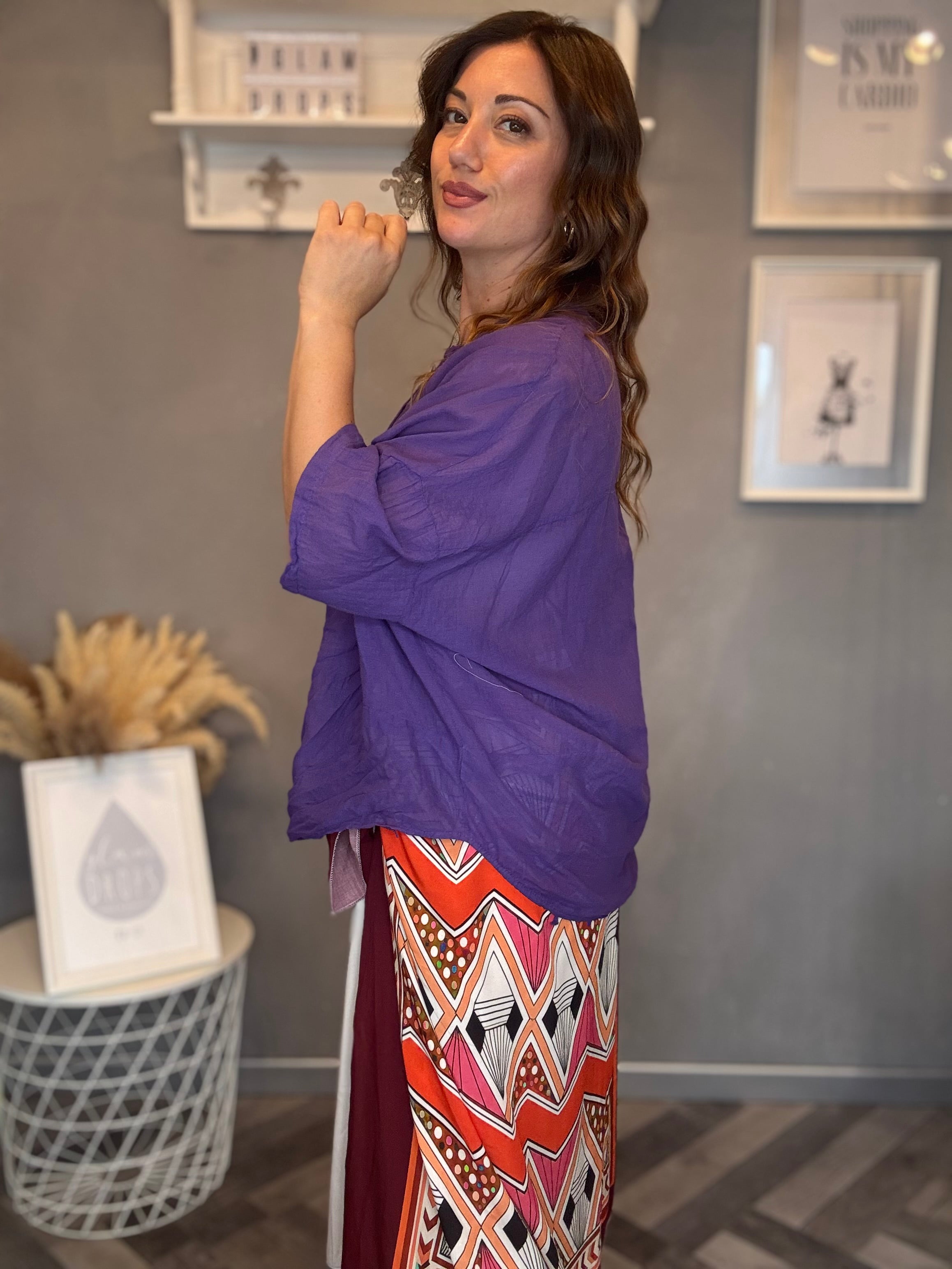 Camicia in mussola viola