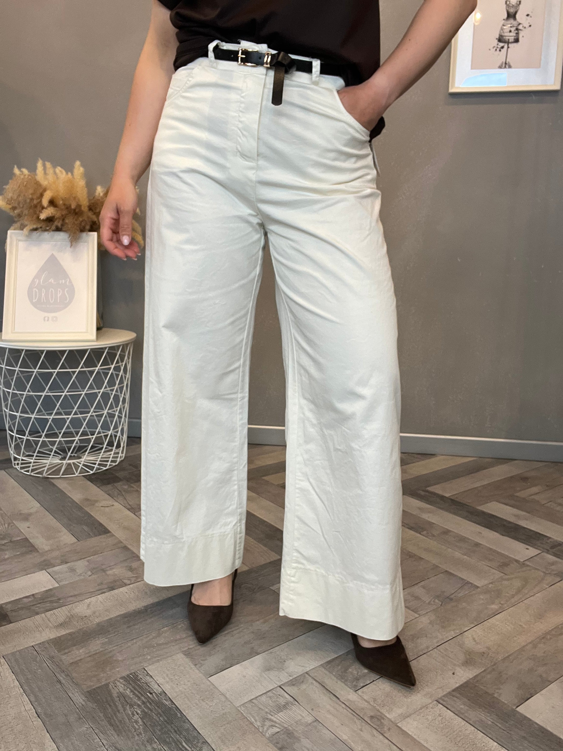Pantalone wide leg panna in cotone