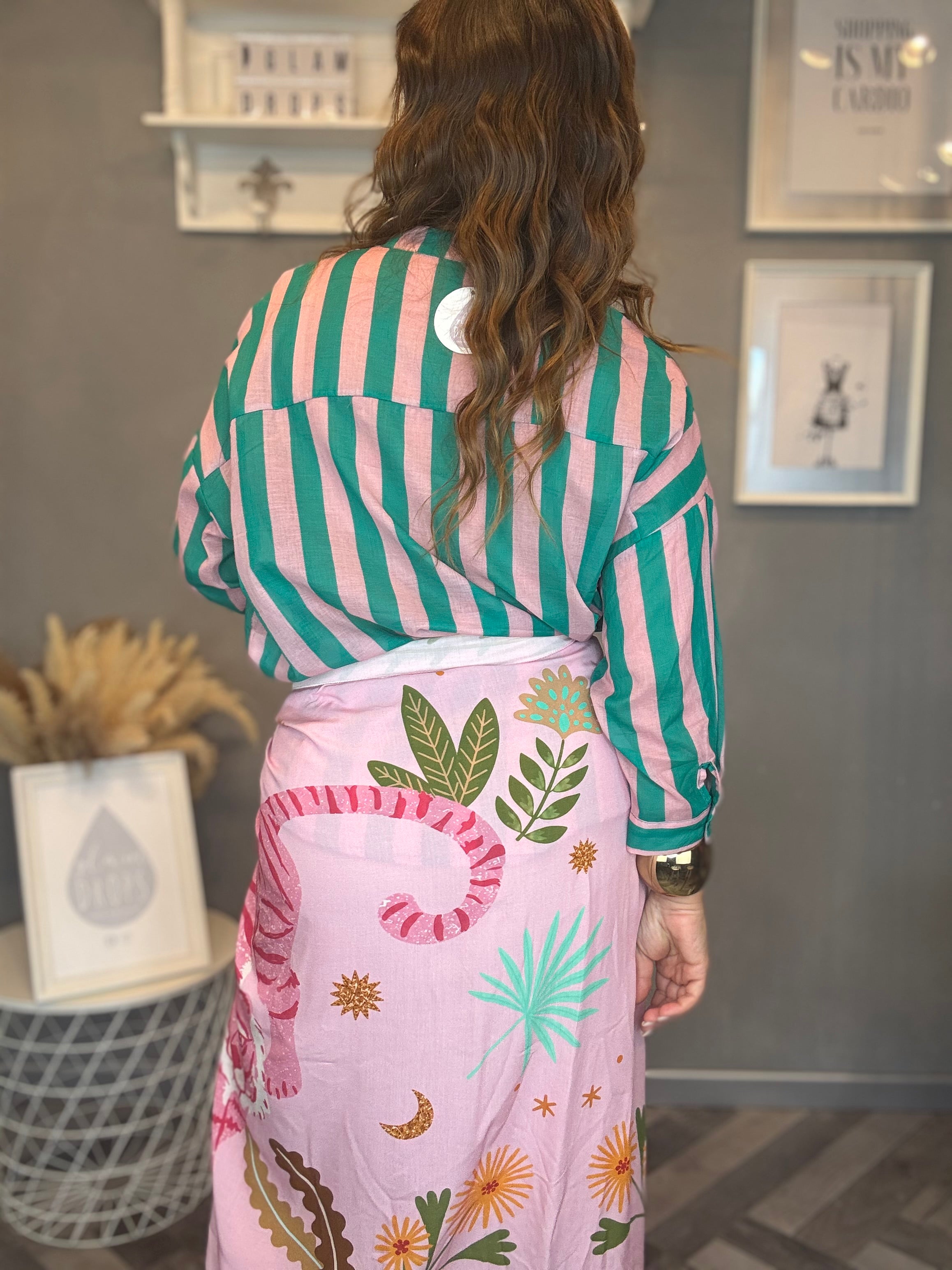 Camicia Isla Bonita righe rosa e smeraldo