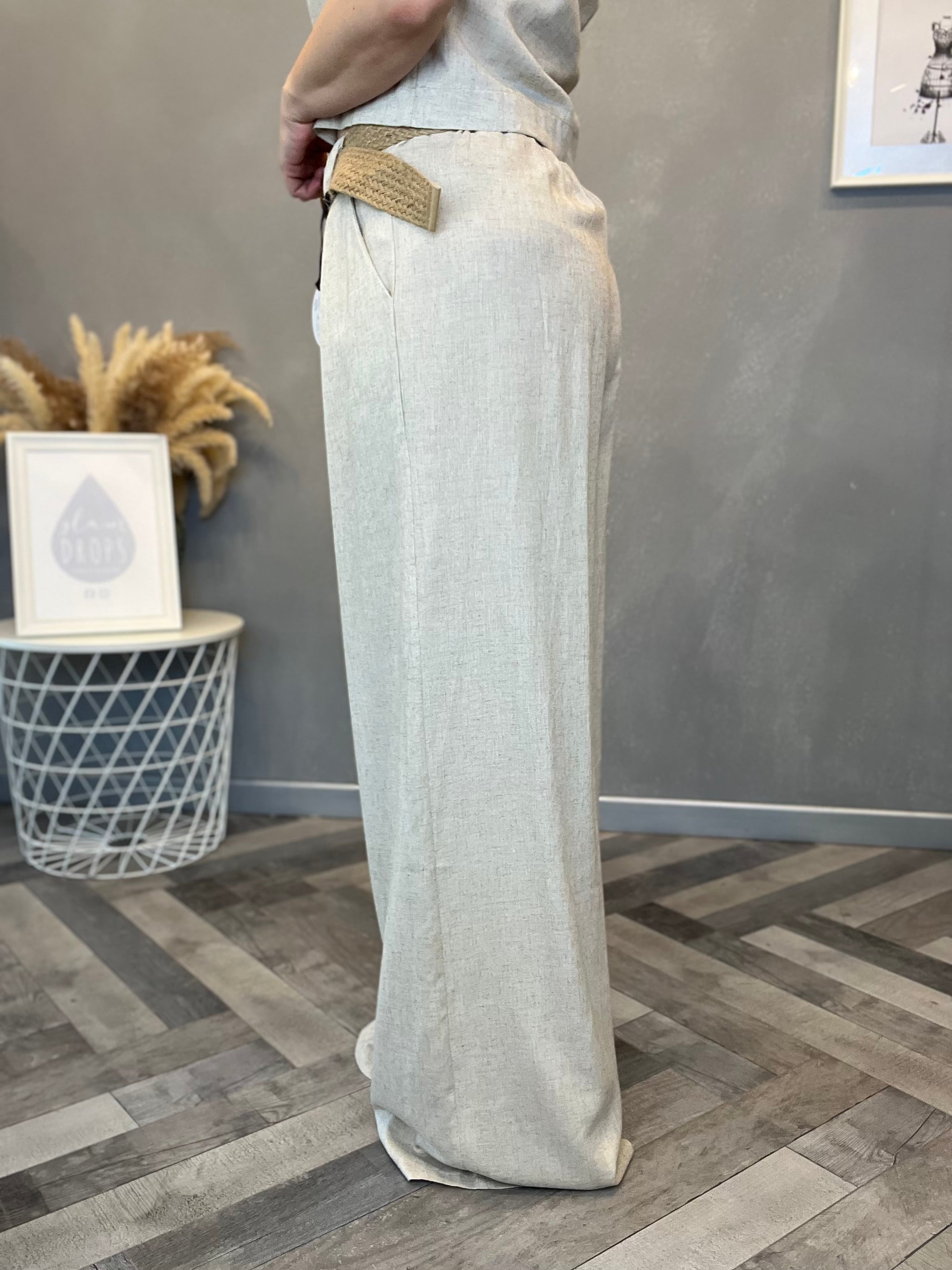 Pantalone in misto lino beige