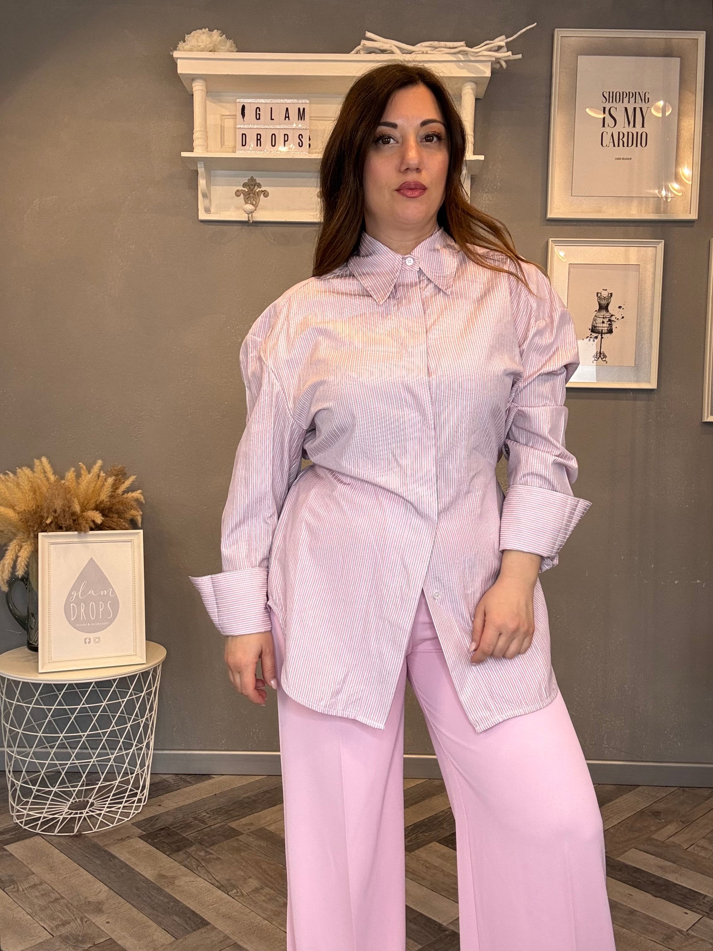 Camicia a righe bianche con laccio