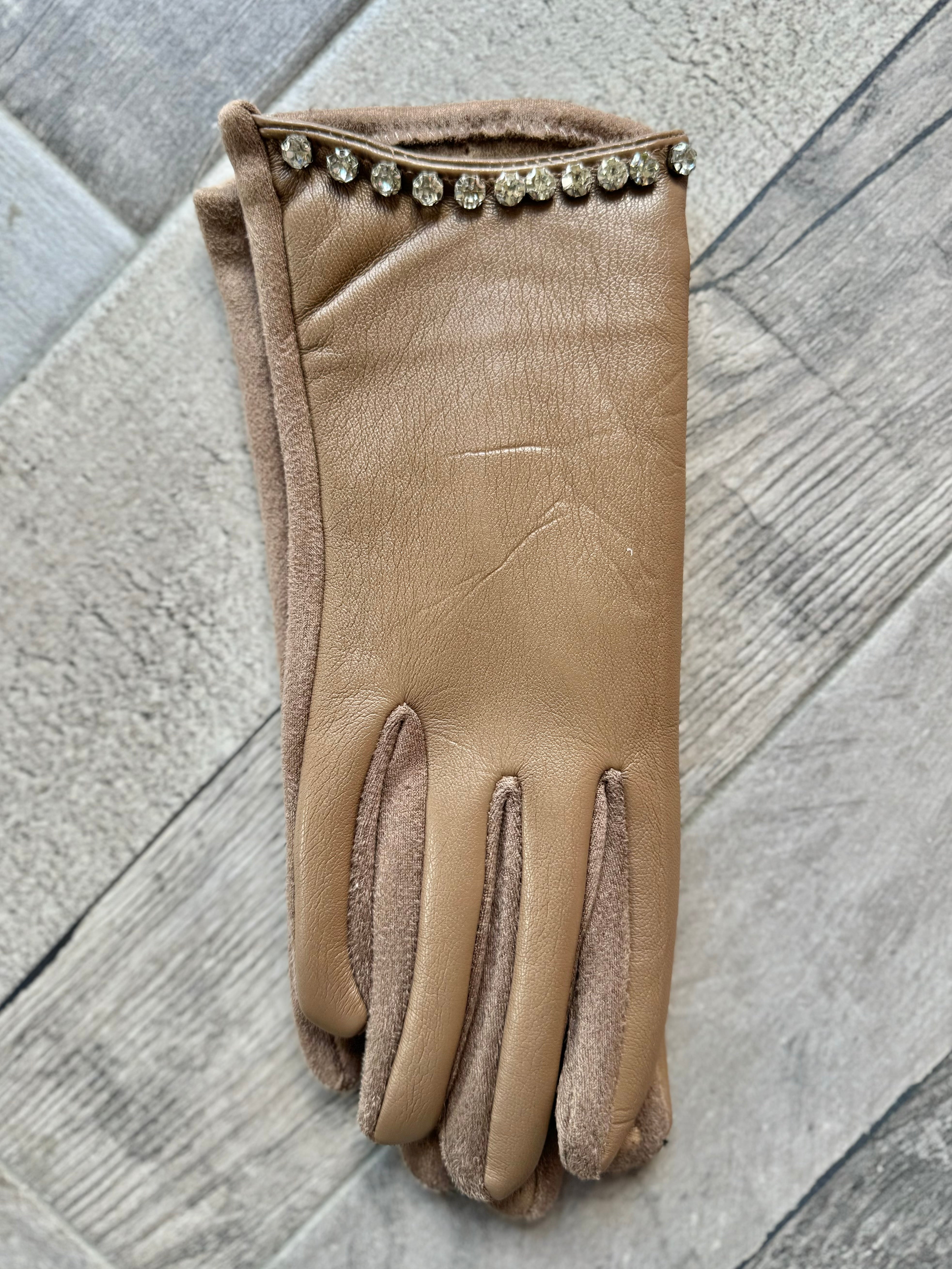 Guanti in ecopelle con strass