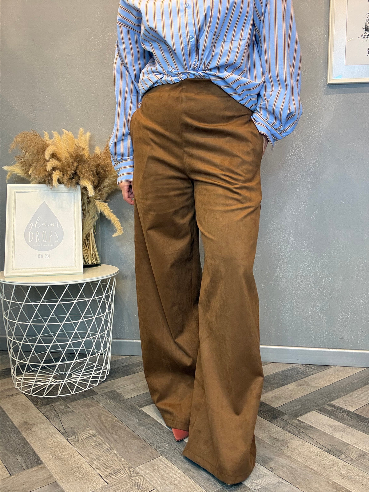 Pantalone palazzo eco suede cognac