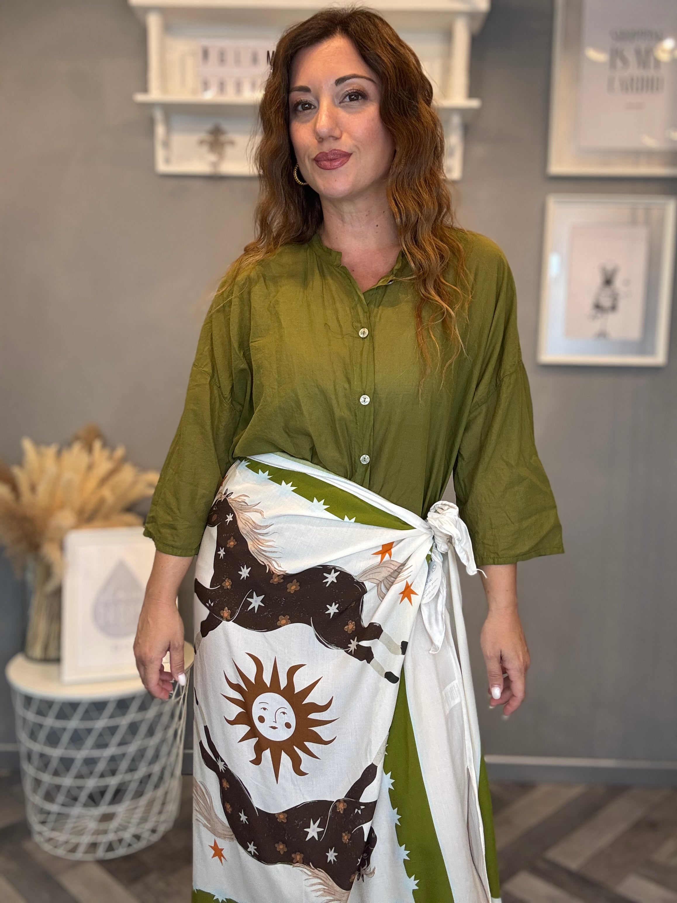 Camicia in mussola manica 3/4 verde oliva