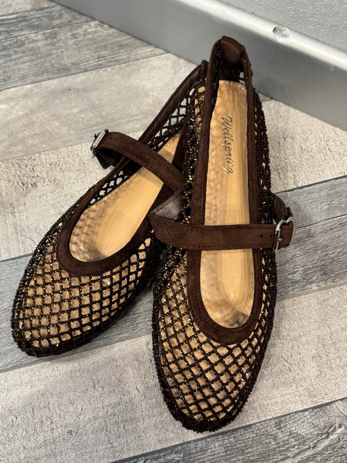 Ballerine a rete con strass moro