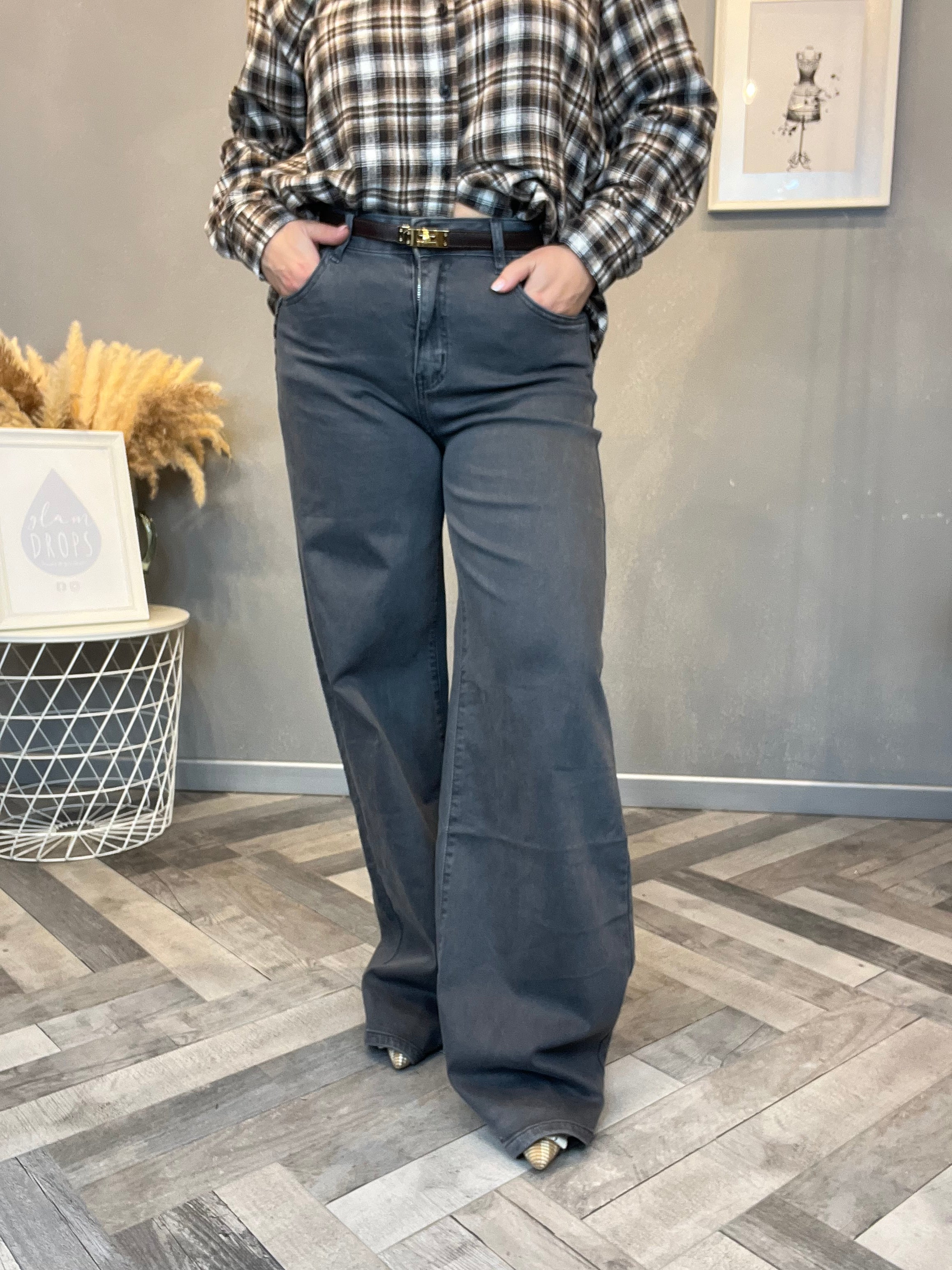 Jeans wide leg grigio