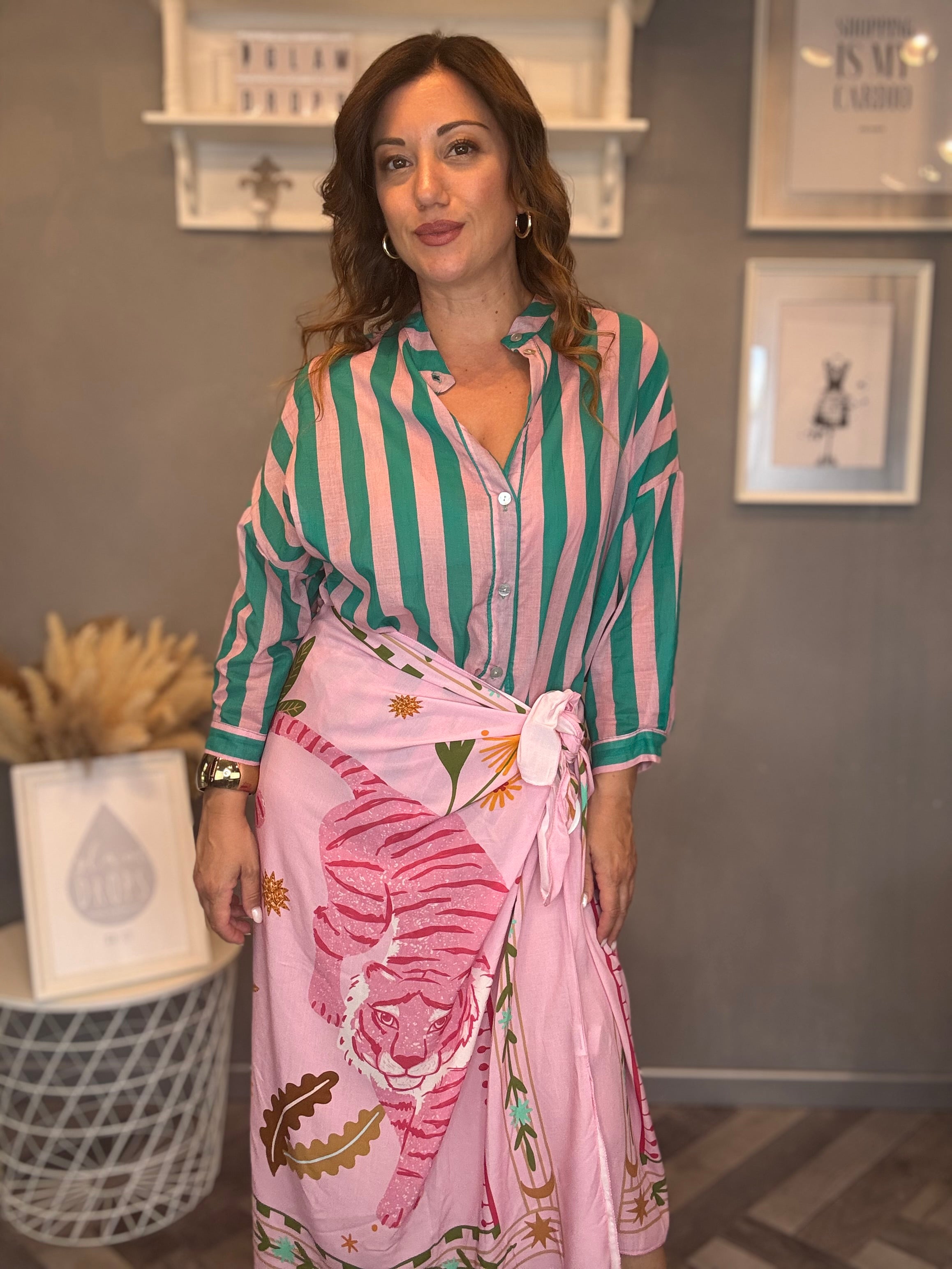 Camicia Isla Bonita righe rosa e smeraldo