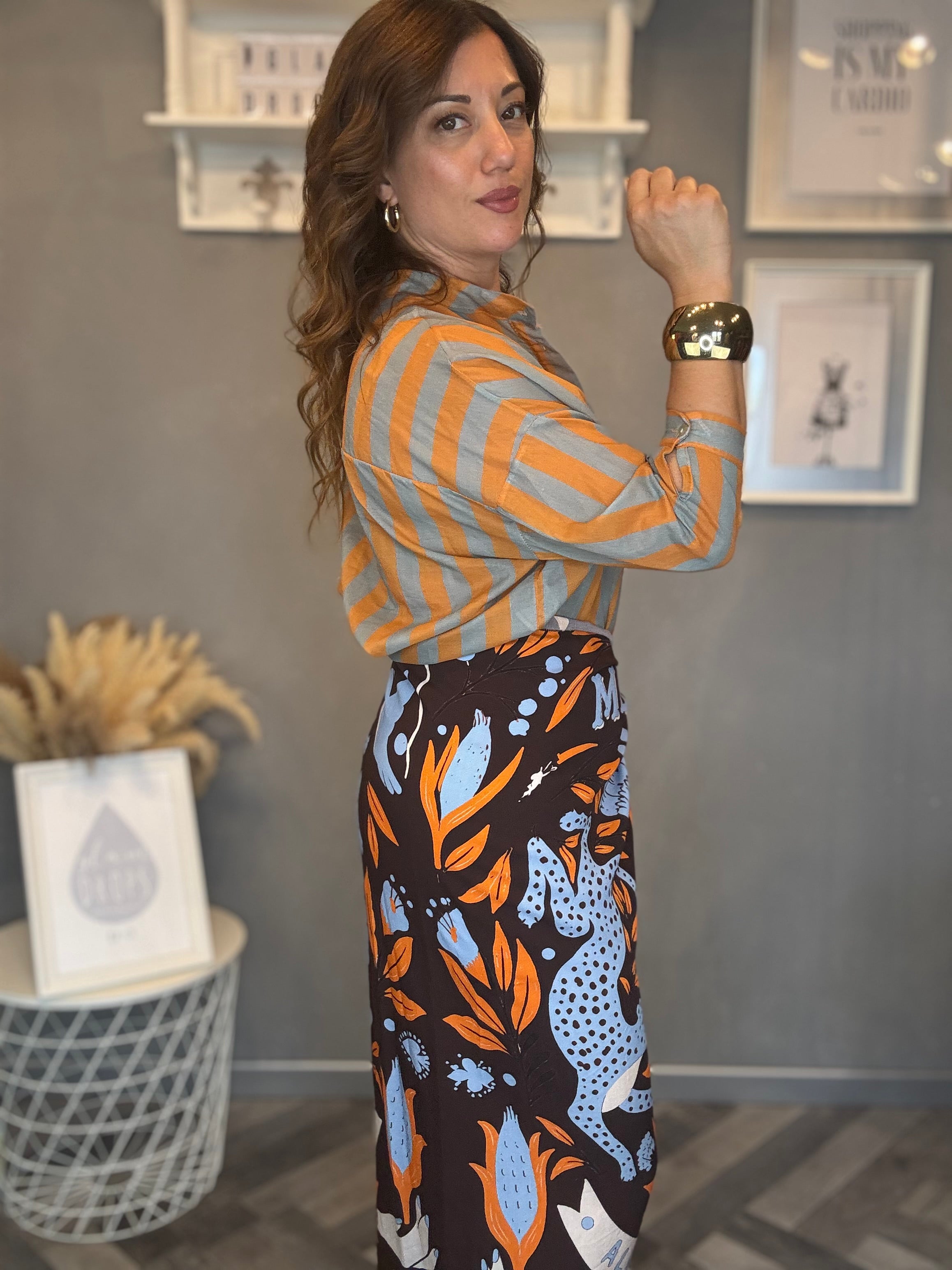 Camicia Isla Bonita righe arancio e menta