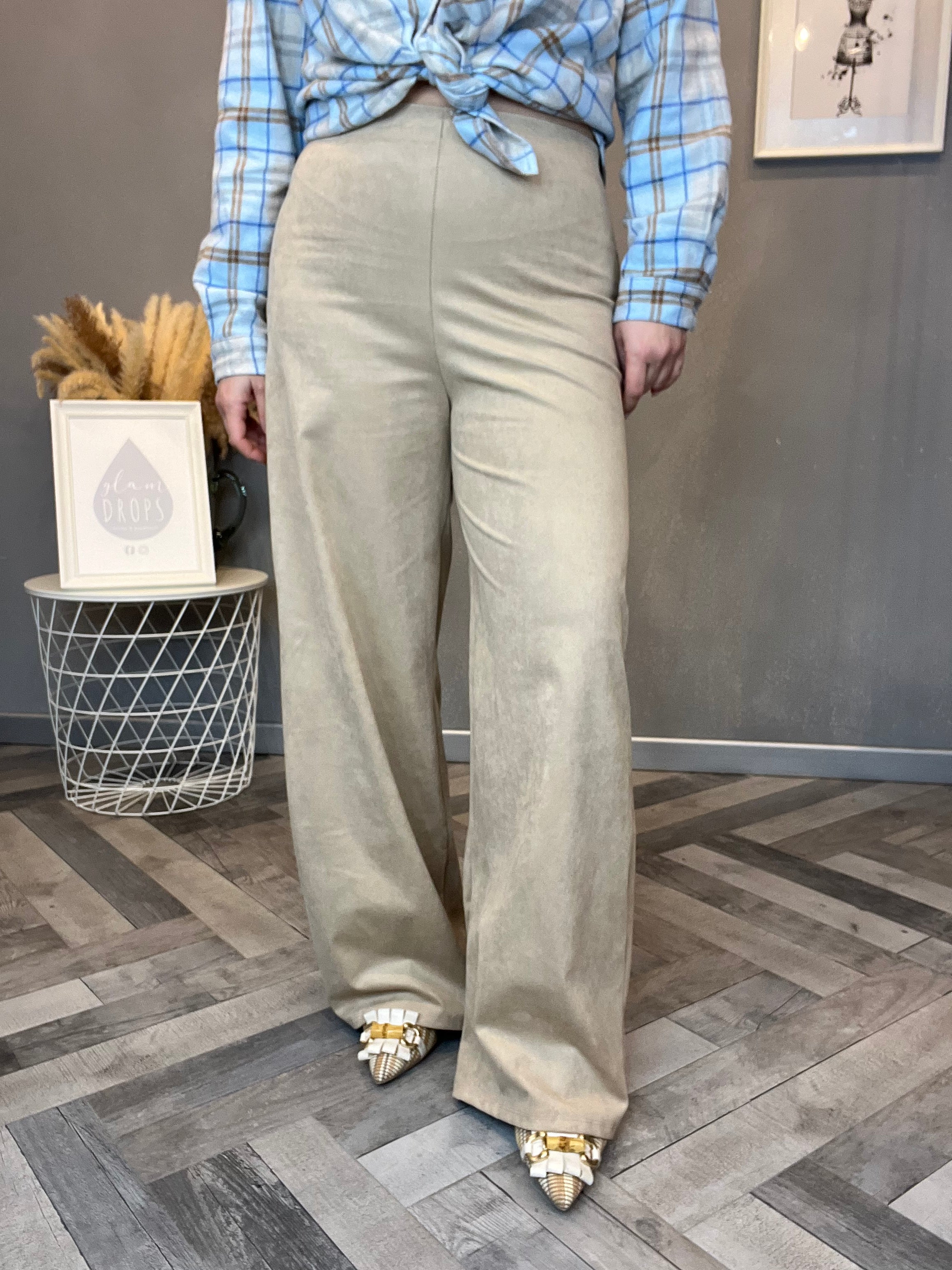 Pantalone eco suede wide beige