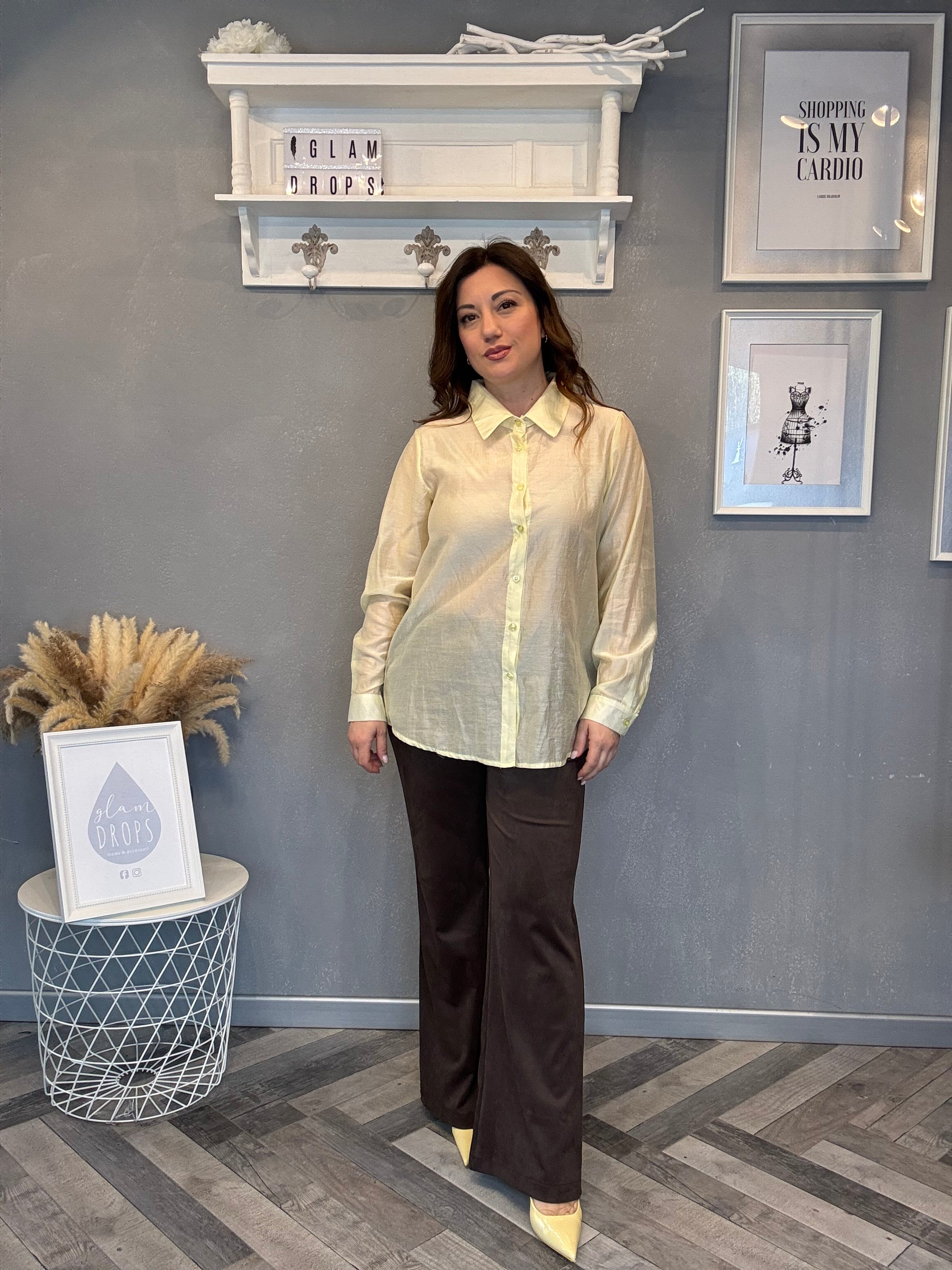 Camicia in tencel giallo pastello