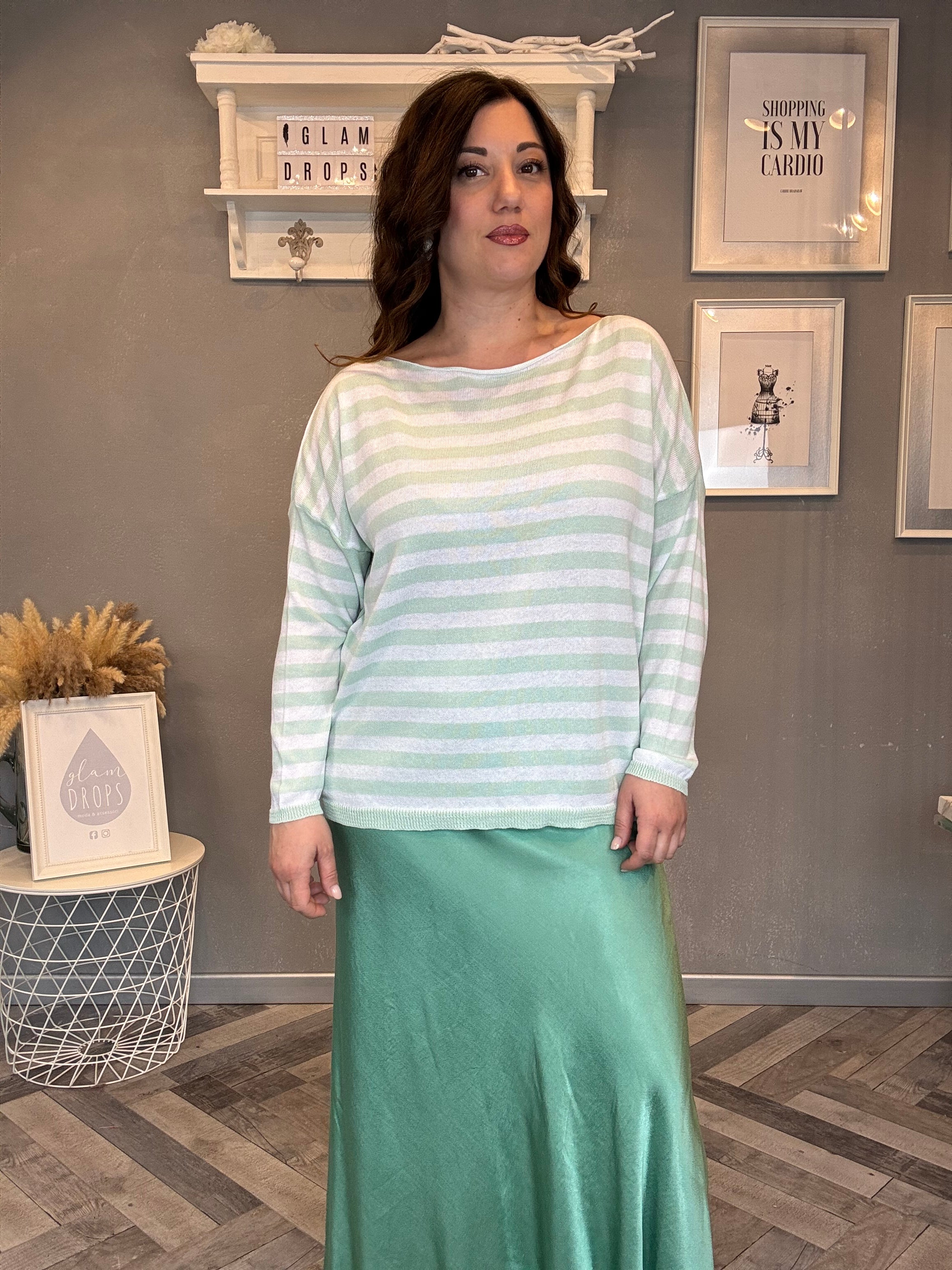 Maglioncino in cotone a righe menta