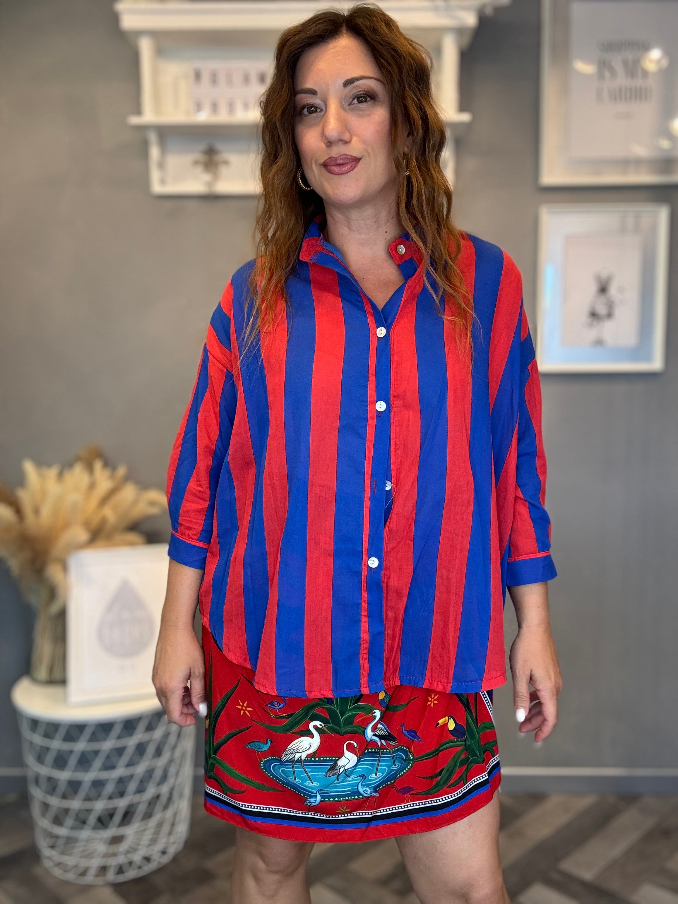 Camicia Isla Bonita righe rosso e bluette